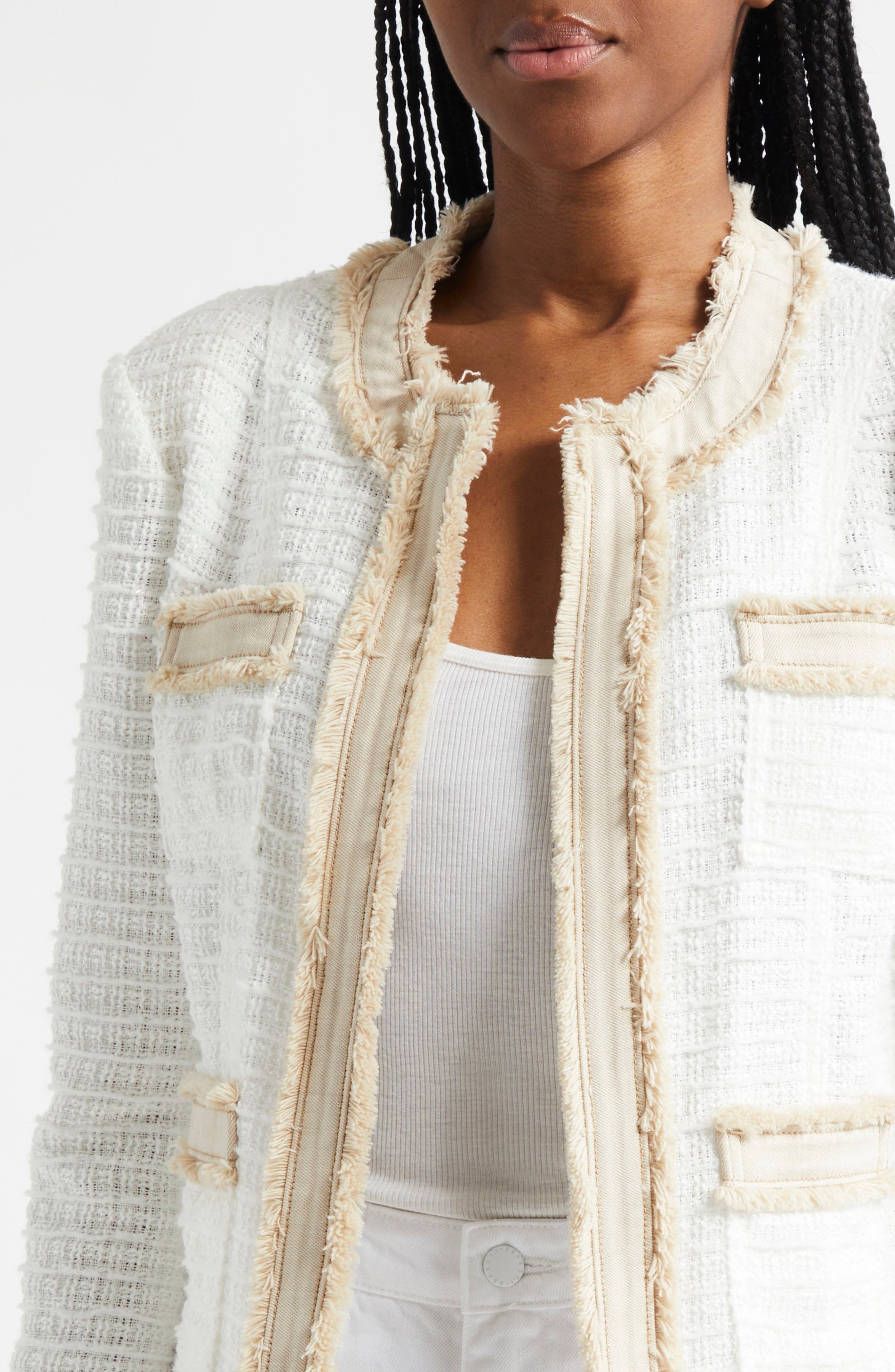 L'AGENCE Agnes Tweed Jacket in Blanc/Biscuit at Nordstrom - 4