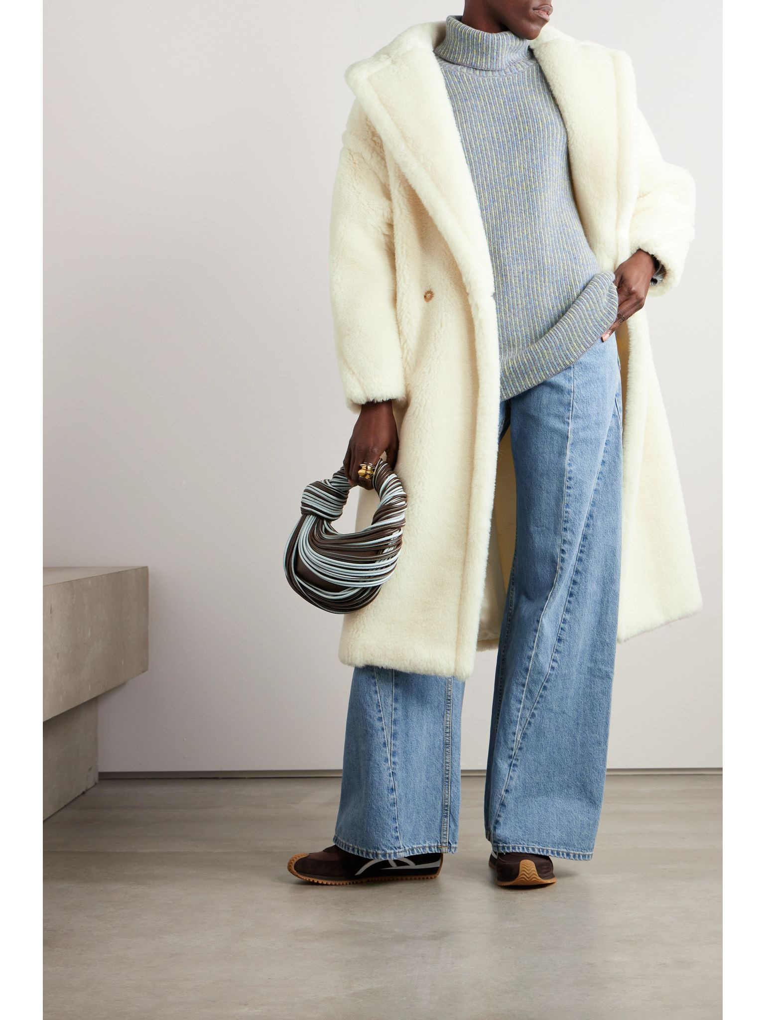 Tedgirl double-breasted alpaca, wool and silk-blend coat Ivory - 2