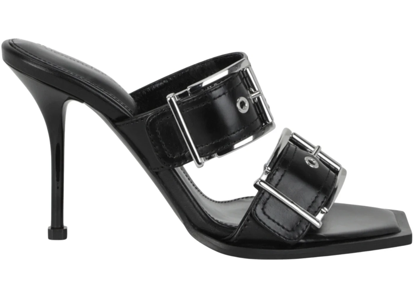 Alexander McQueen Double Buckle Punk 4 In Mules Black Silver (Women's) - 1
