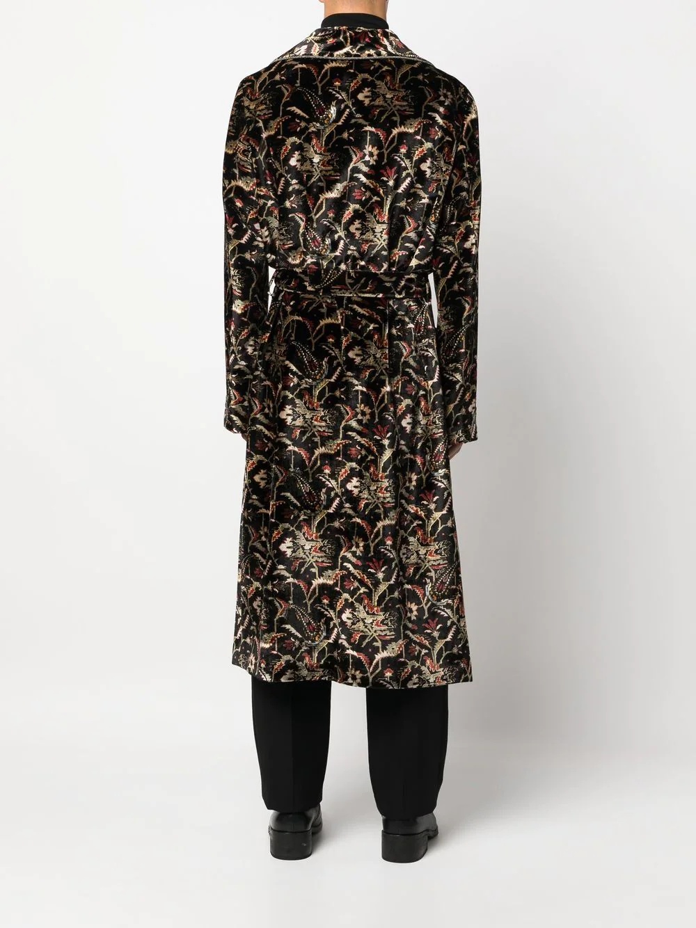 tie-waist floral-pattern coat - 4
