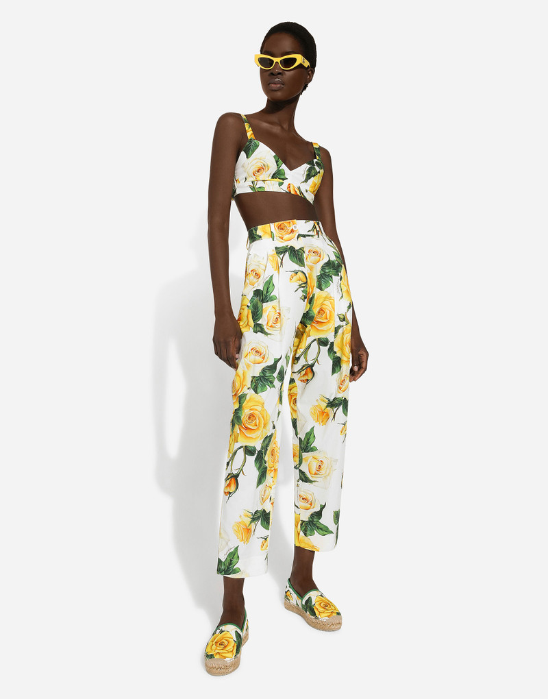 High-waisted cotton pants with yellow rose print 5