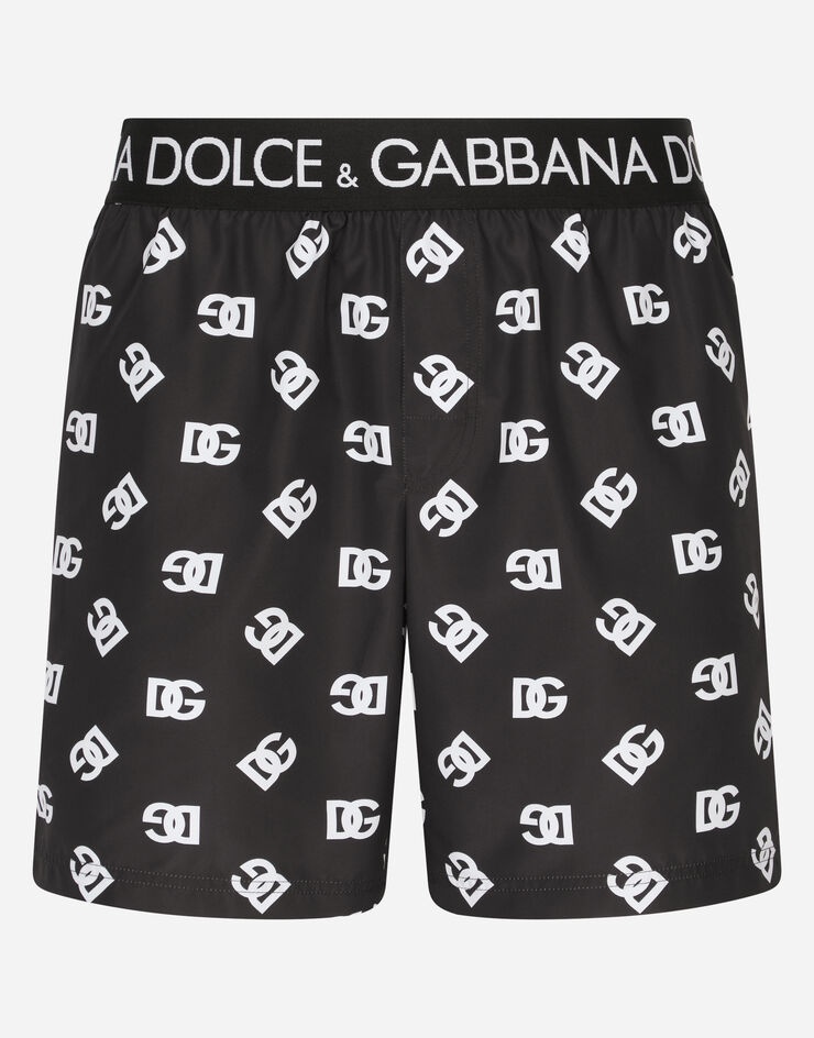 Mid-length swim trunks with all-over DG logo print - 1