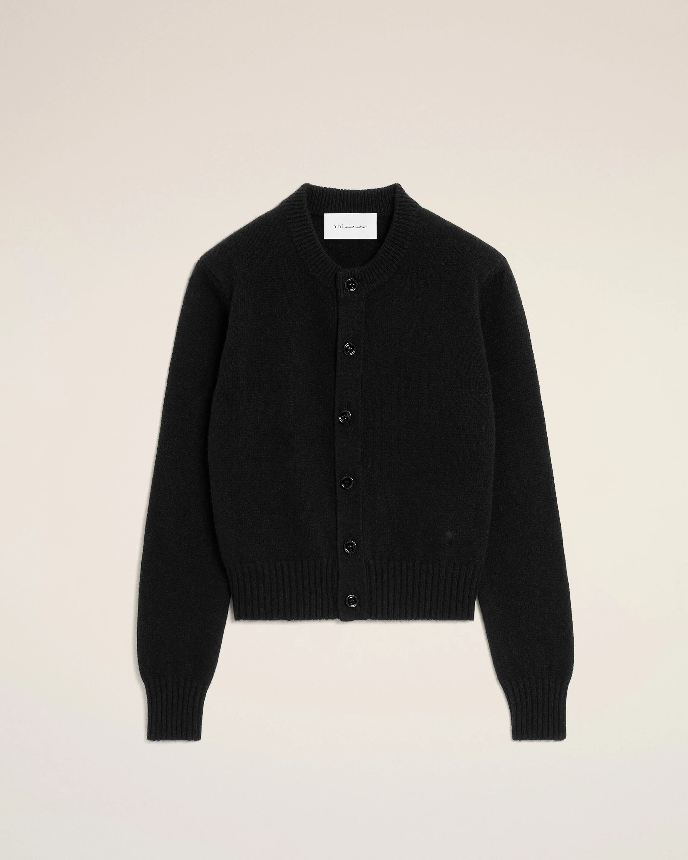 BLACK CREWNECK CASHMERE CARDIGAN WITH AMI DE COEUR - 1