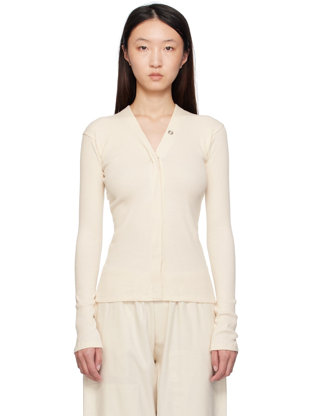 Beige Tav Snaps Cardigan - 1