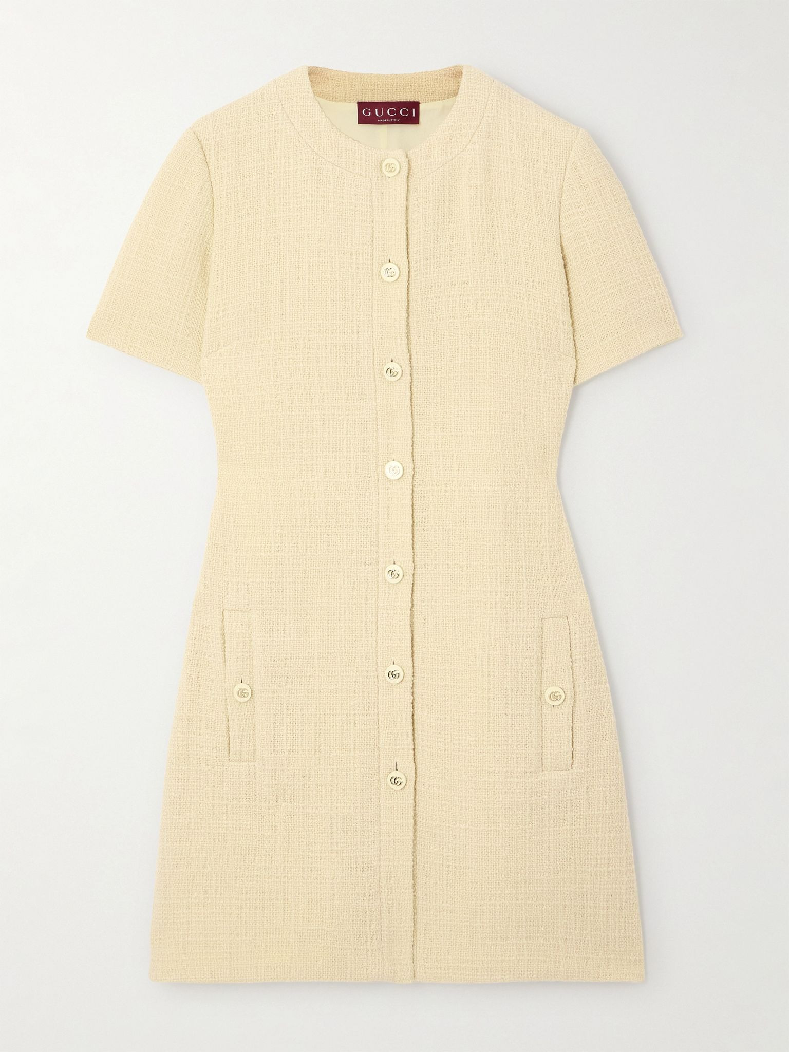 Wool-blend tweed mini dress Cream - 1
