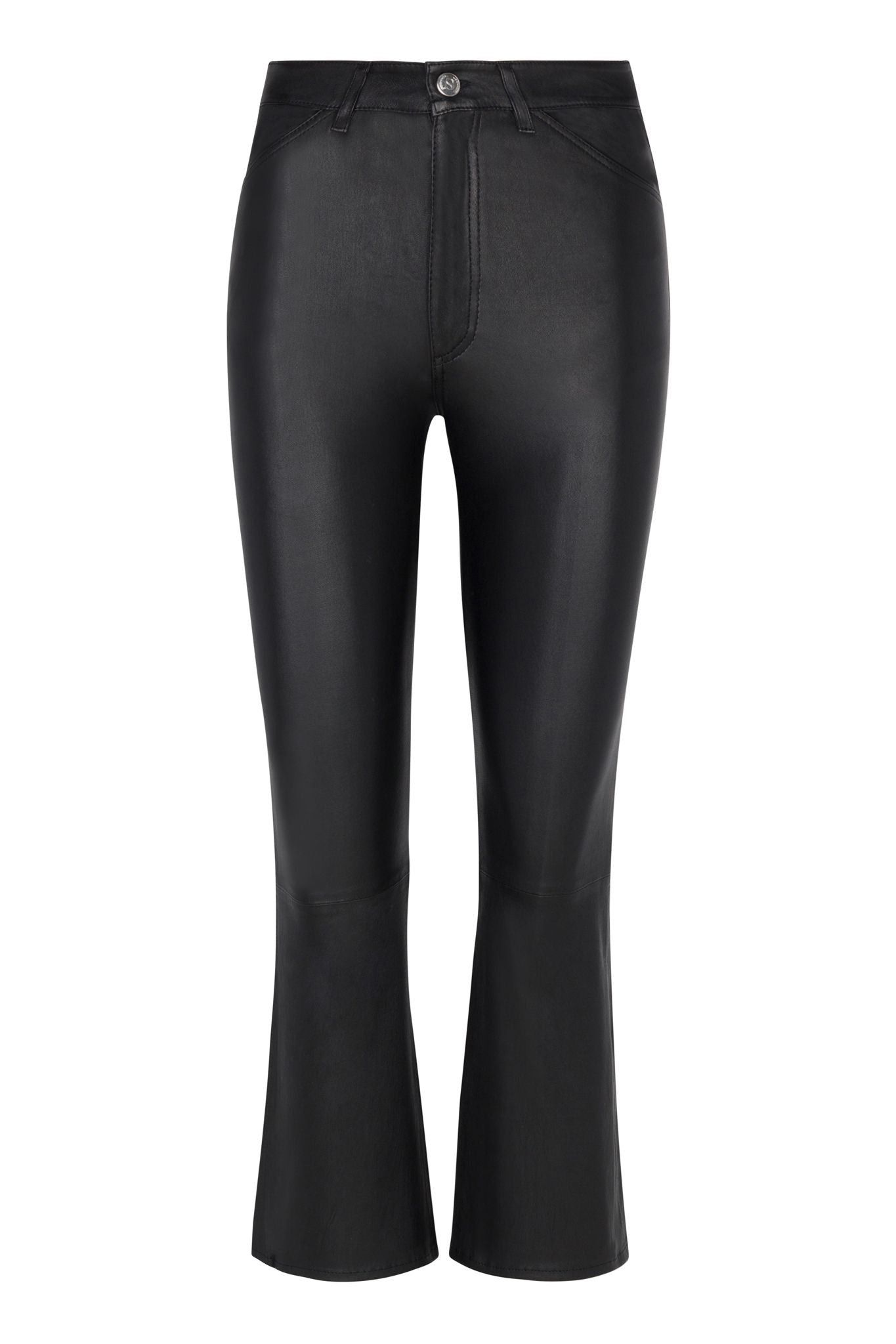 BLACK LEATHER 5 POCKET CROP FLARE PANTS - 4