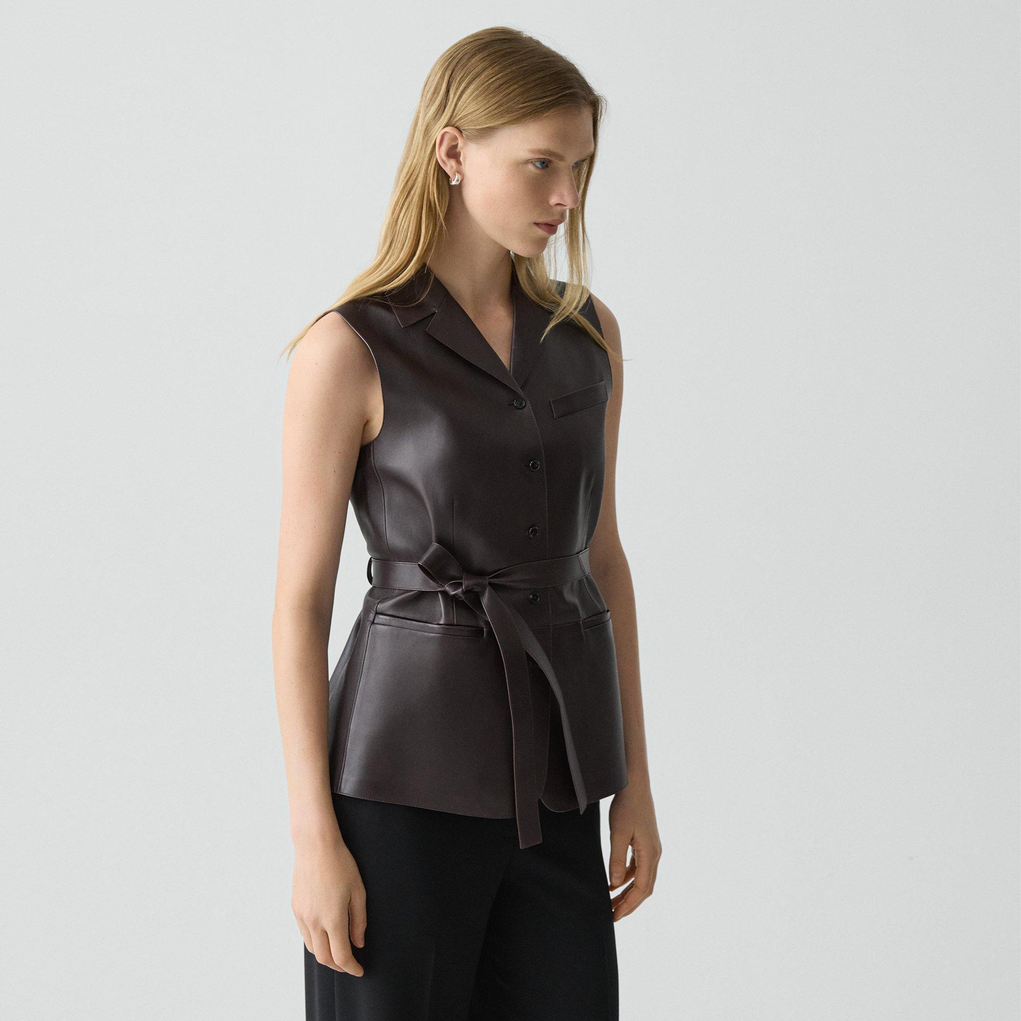 Tie Waist Vest in Sleek Leather - 3