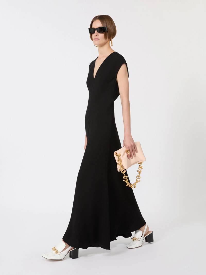 Sportmax Long dress with V-neck in canneté - BLACK outlook