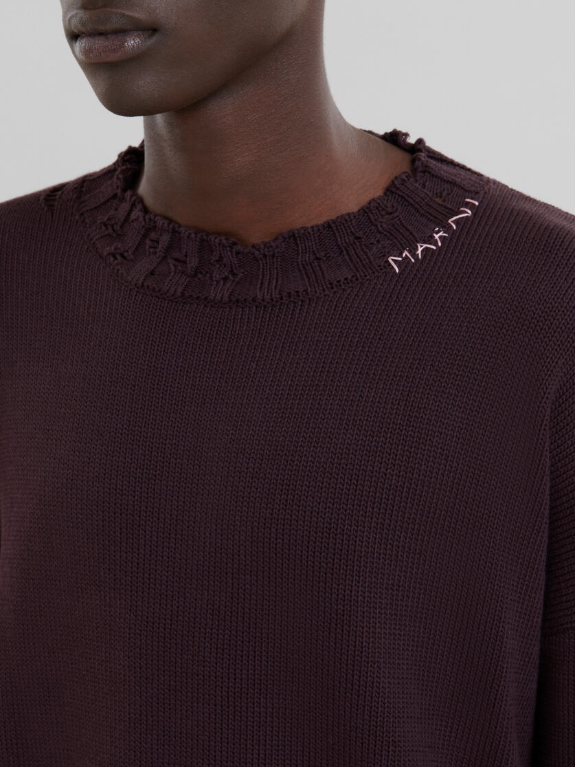 BURGUNDY COTTON CREWNECK SWEATER - 4