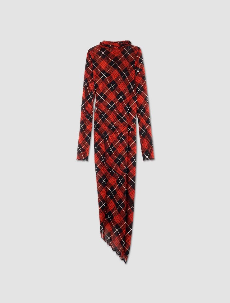 Distorted tartan print mesh dress - 3