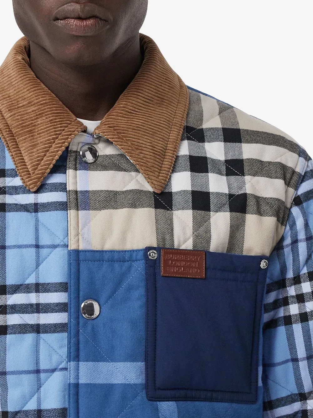 patchwork check shirt jacket - 5