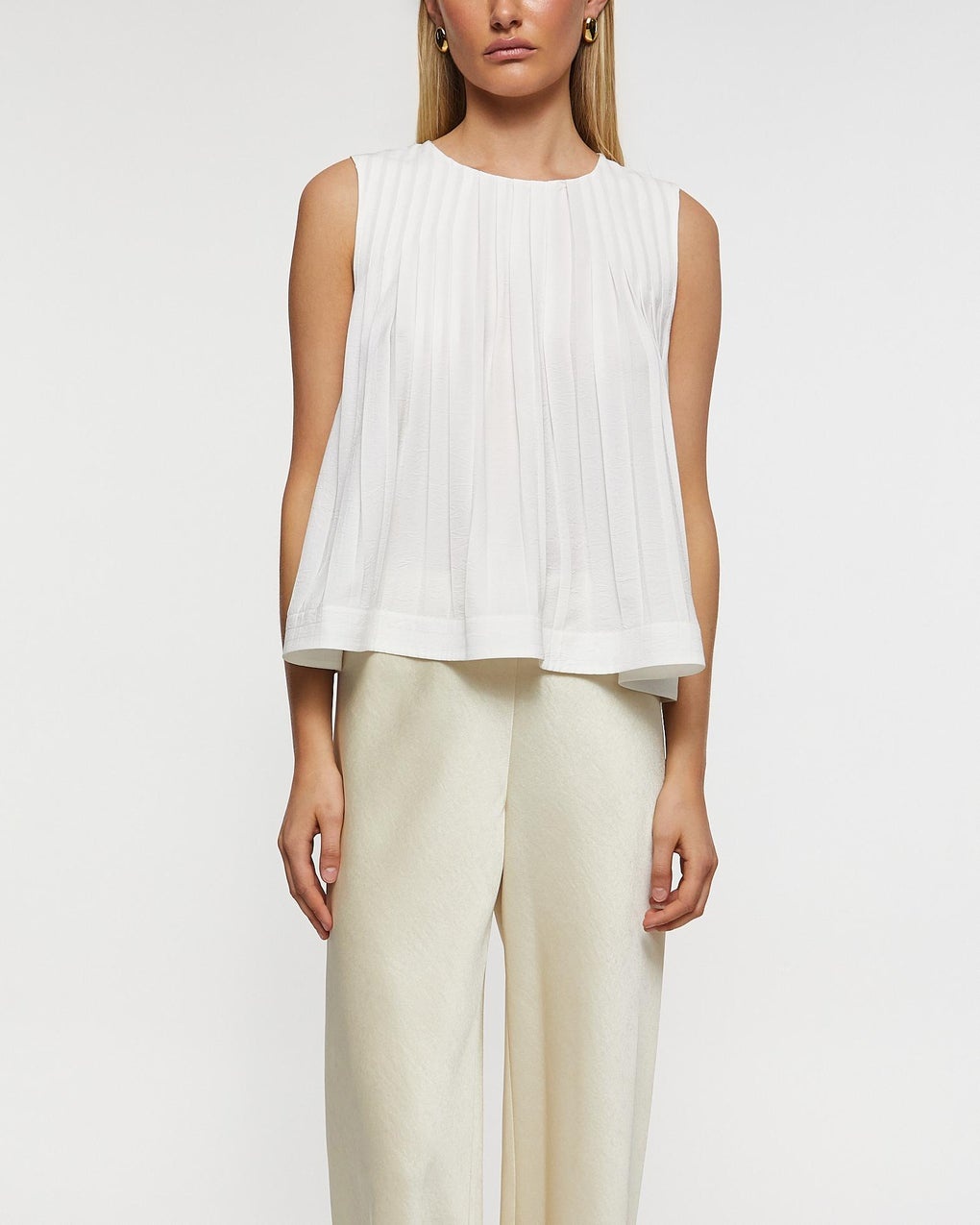Top Pleated A-Line Crew Neck Offwhite - 2