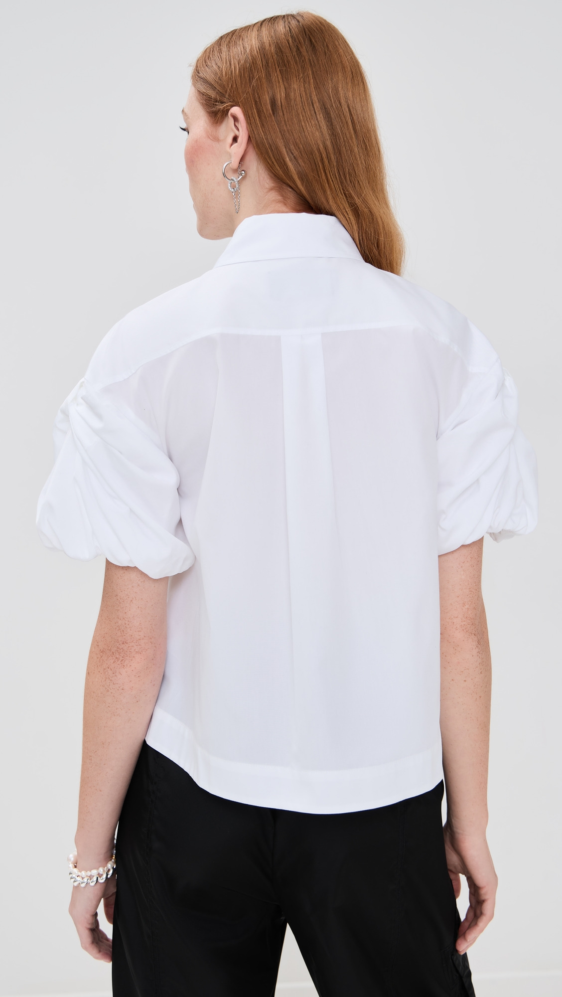 Cropped Puff Bow Sleeve Shirt - 2