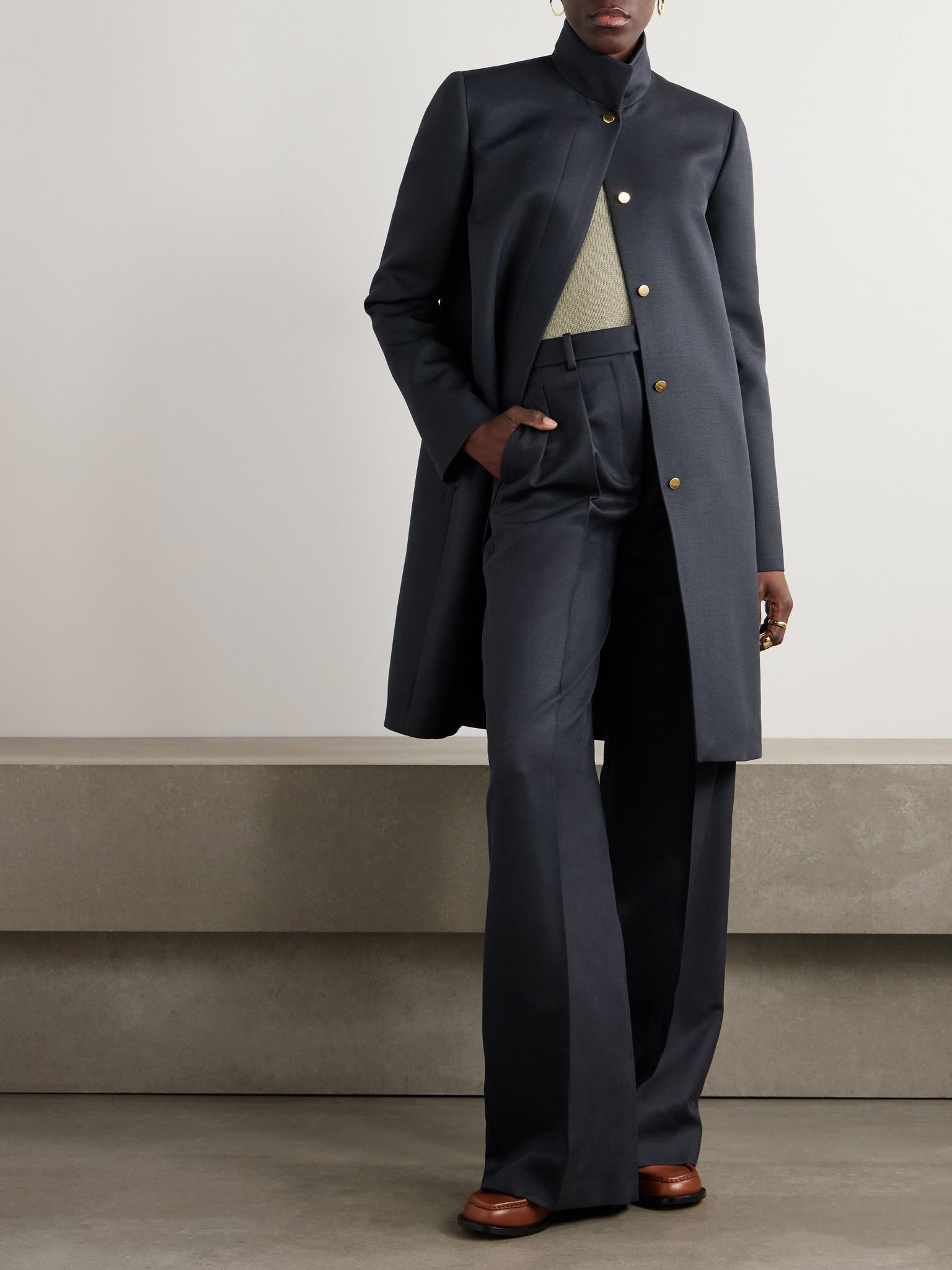 Danny wool and silk-blend coat Navy - 2