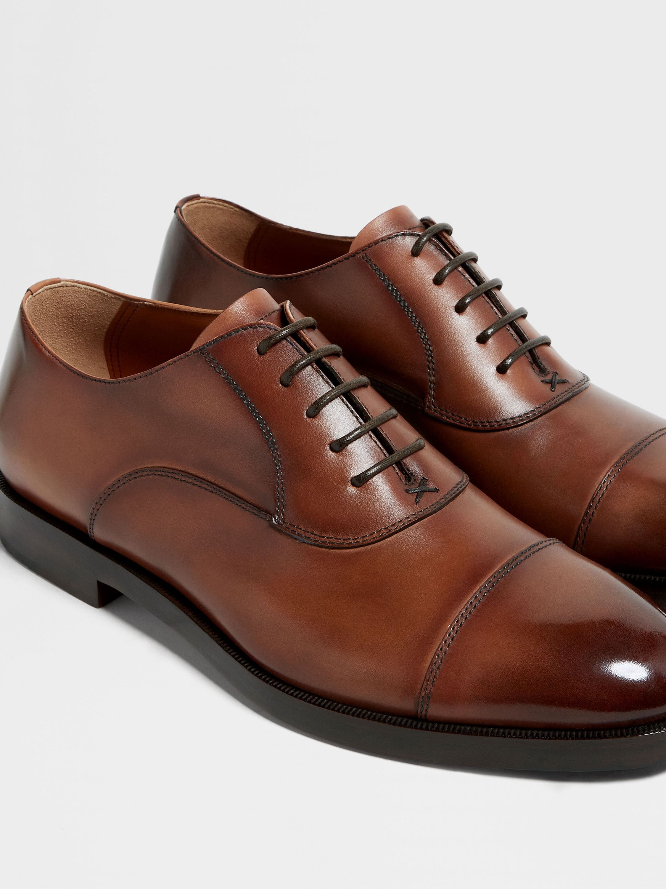 LIGHT BROWN LEATHER TORINO OXFORD SHOES - 4