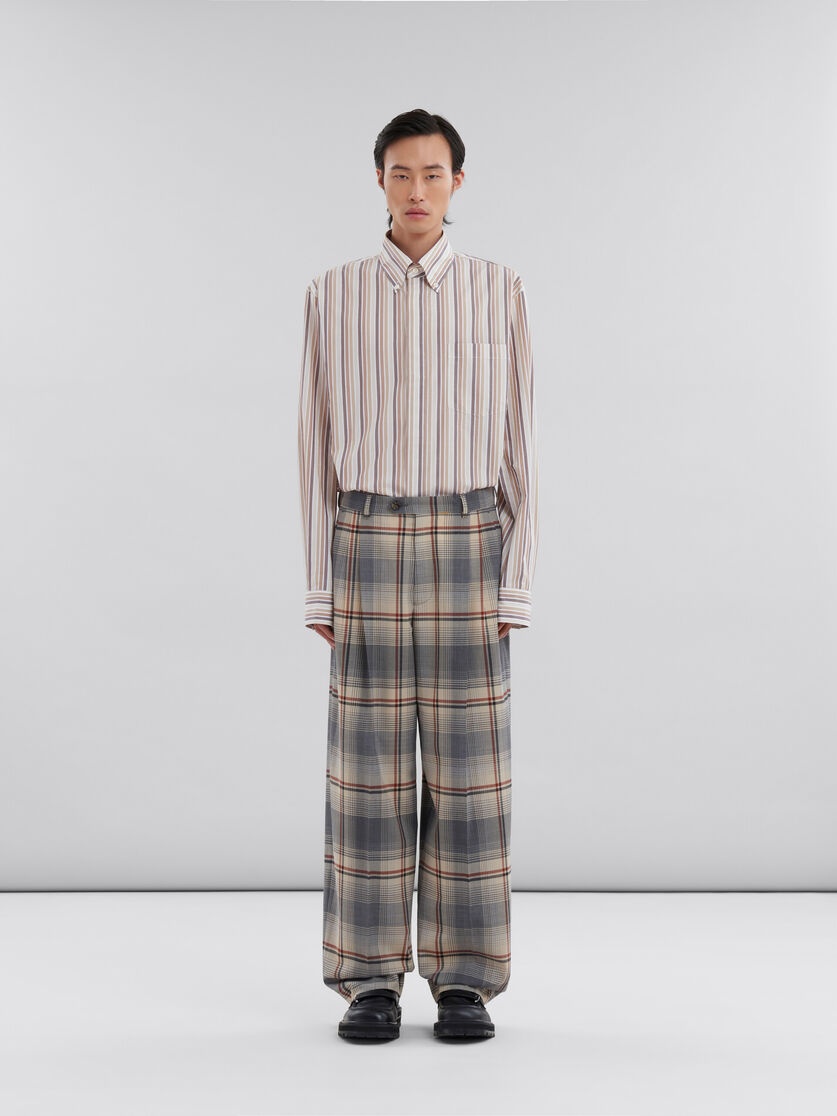 GREY CHECKED WOOL PLEATED TROUSERS - 2