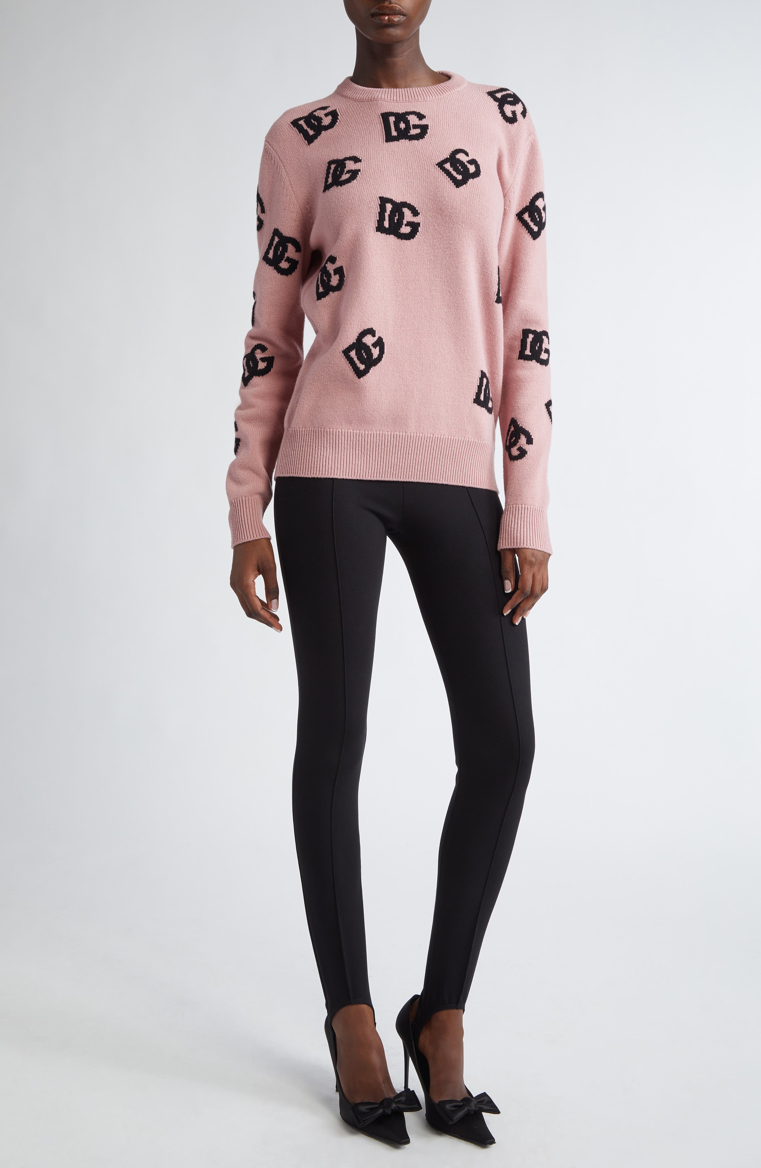 Dolce&Gabbana Logo Jacquard Virgin Wool Sweater in F0473 Rosa Polvere Scuro at Nordstrom - 2