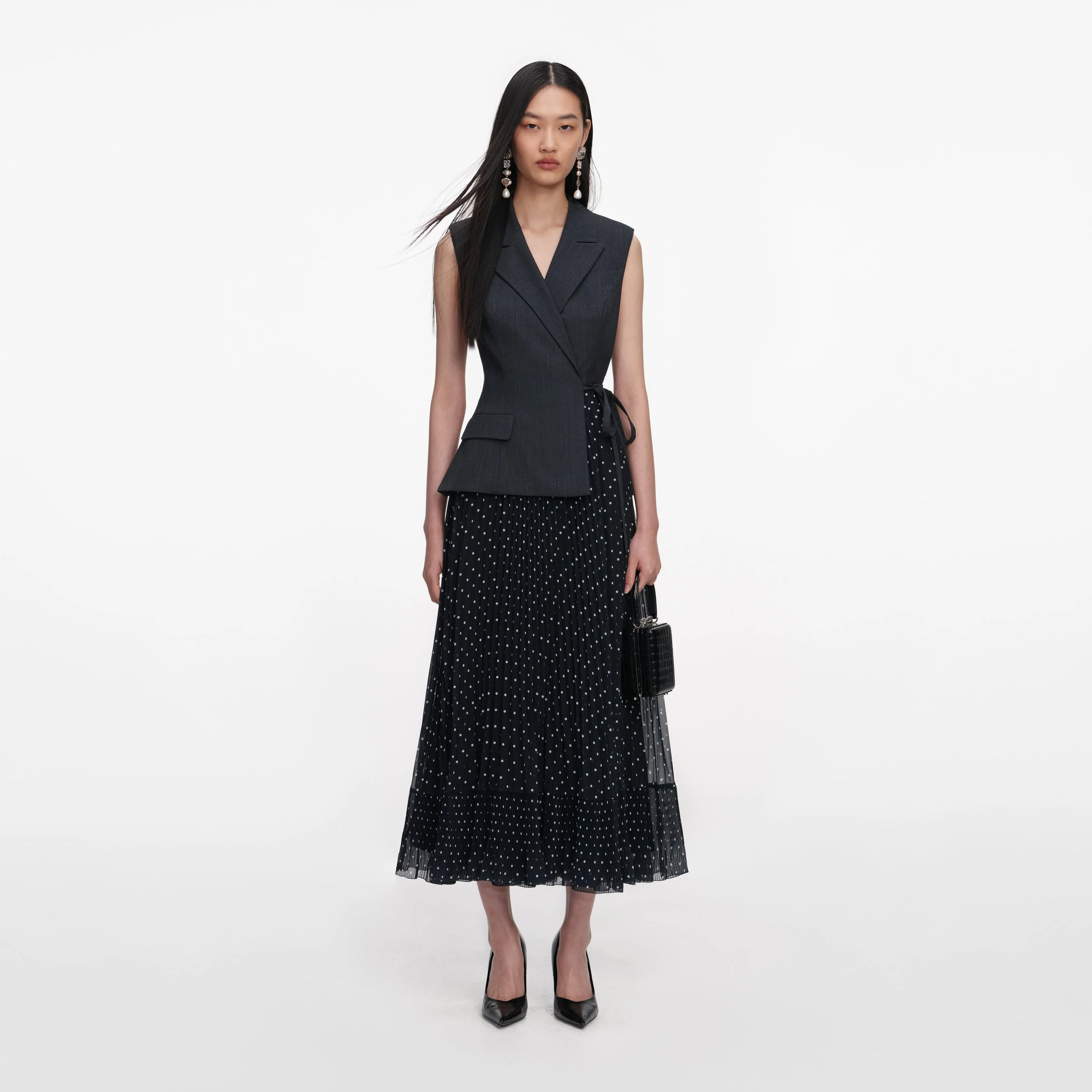 Grey Tailored Polka Dot Midi Dress - 1