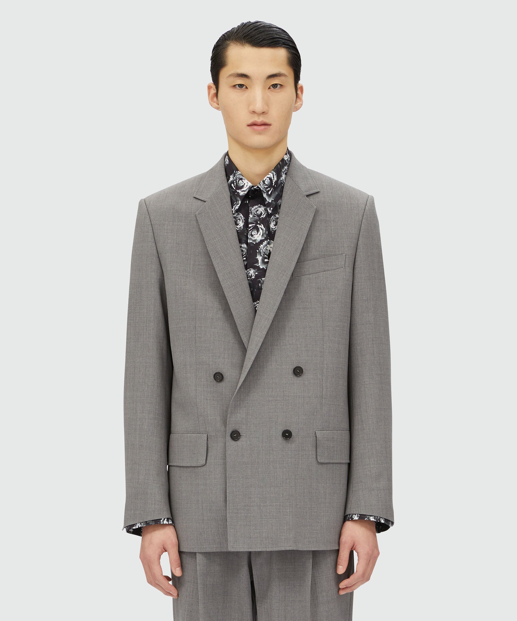 Grey melange virgin wool double-breasted jacket - 2