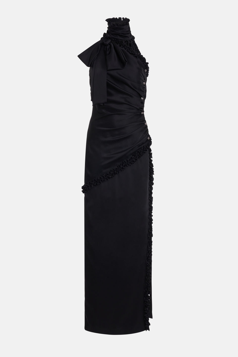 ENVERS SATIN ONE SHOULDER EVENING DRESS WITH BOW - 1