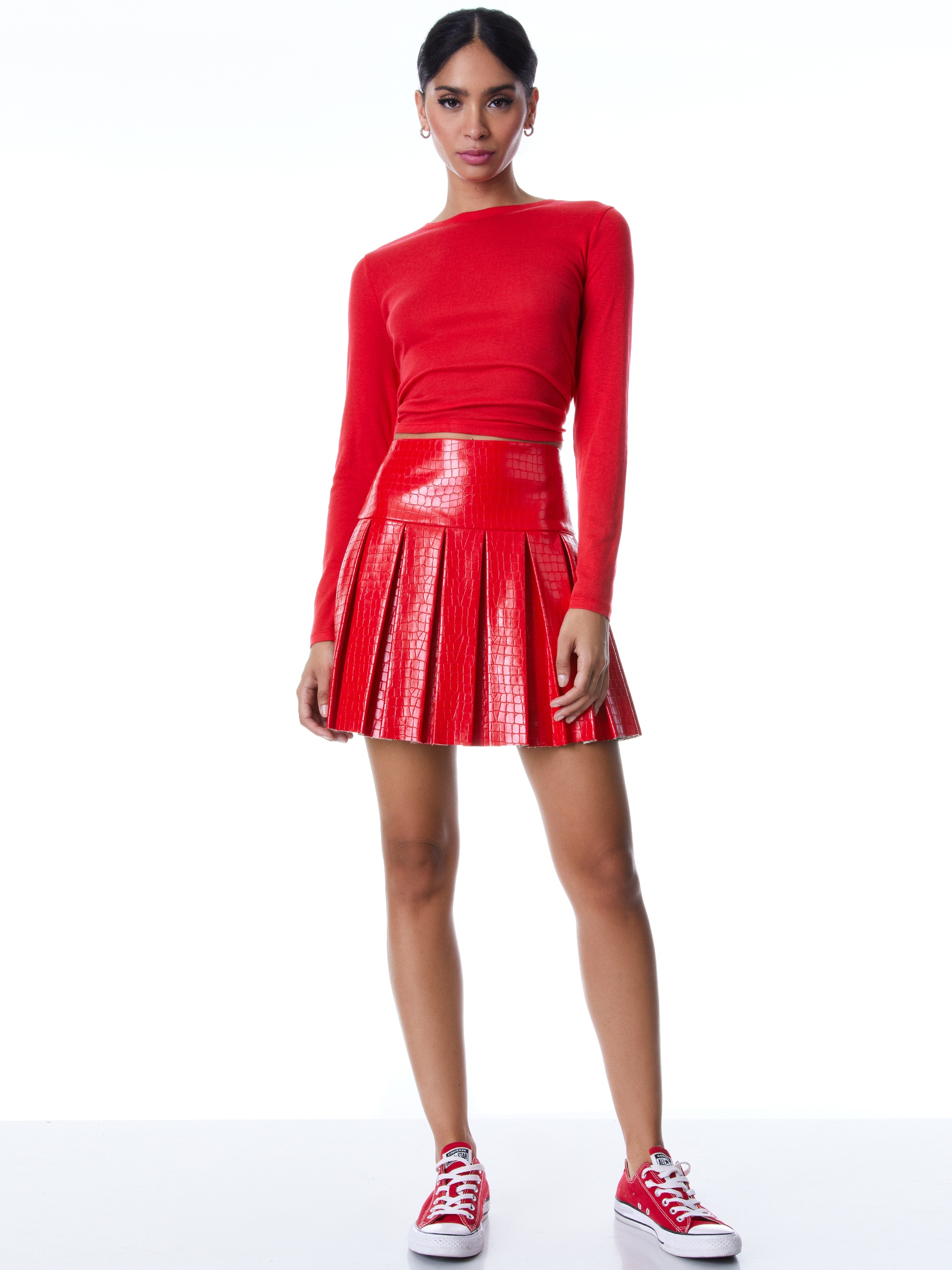 EMILIE VEGAN LEATHER PLEATED MINI SKIRT - 4