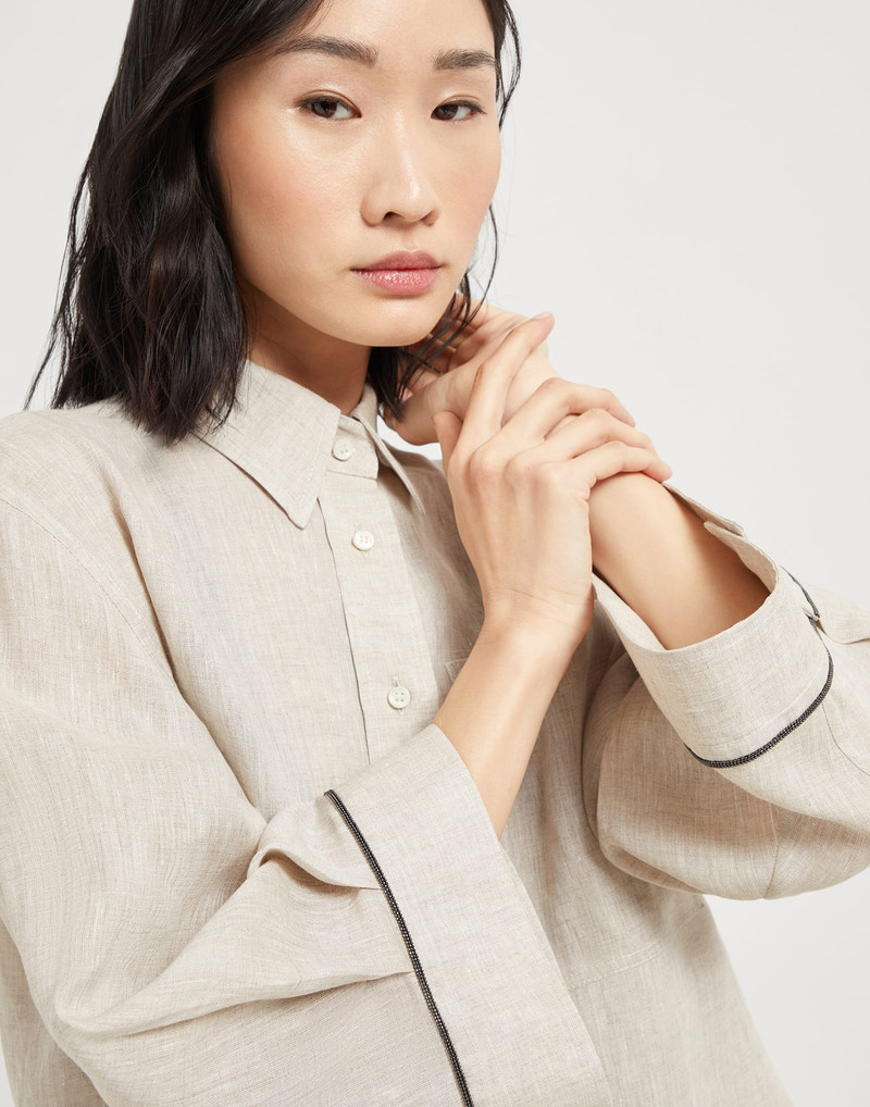 Lightweight linen cropped shirt with shiny cuffs 3
