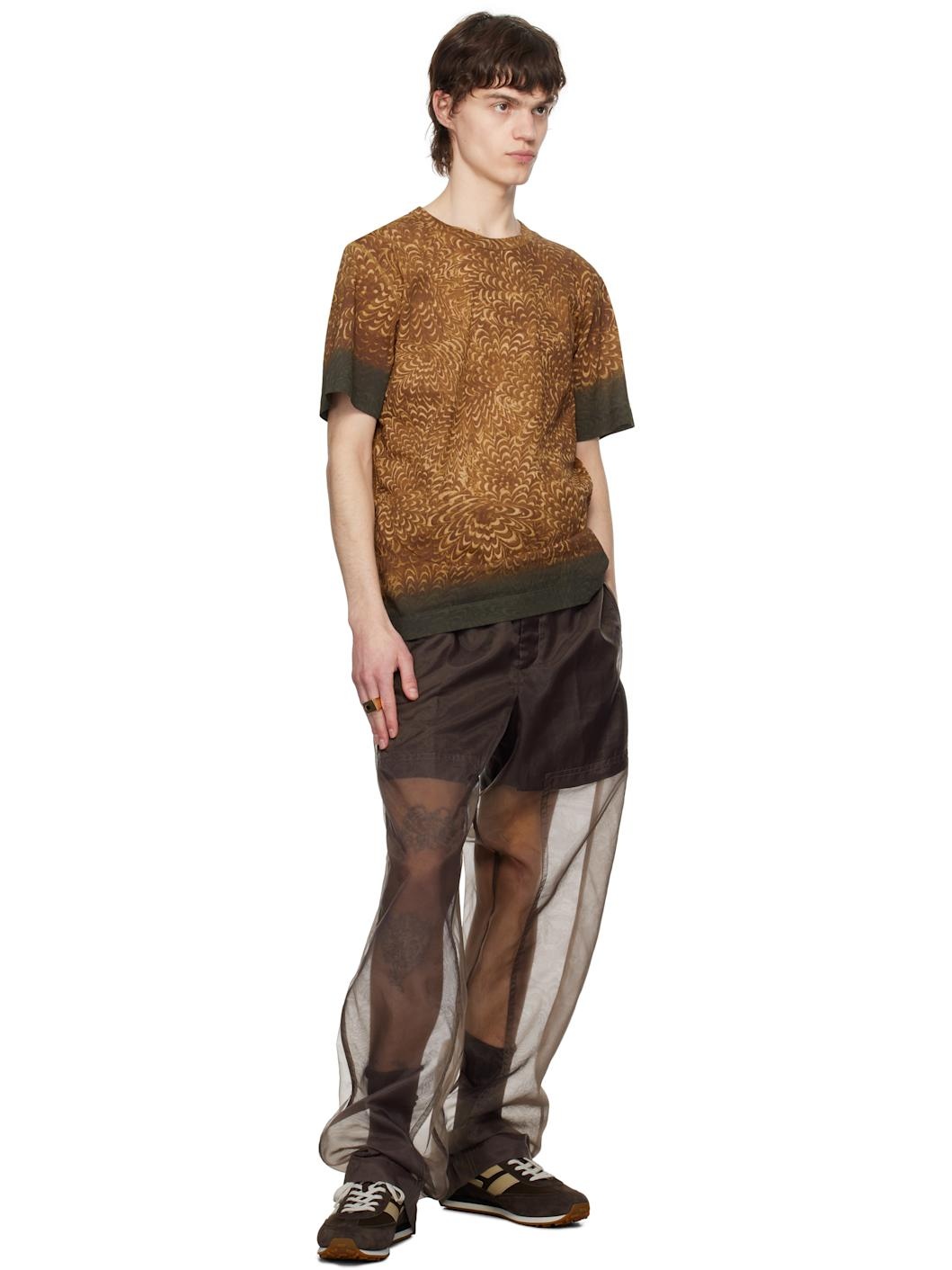 Brown Printed Cotton T-shirt - 4
