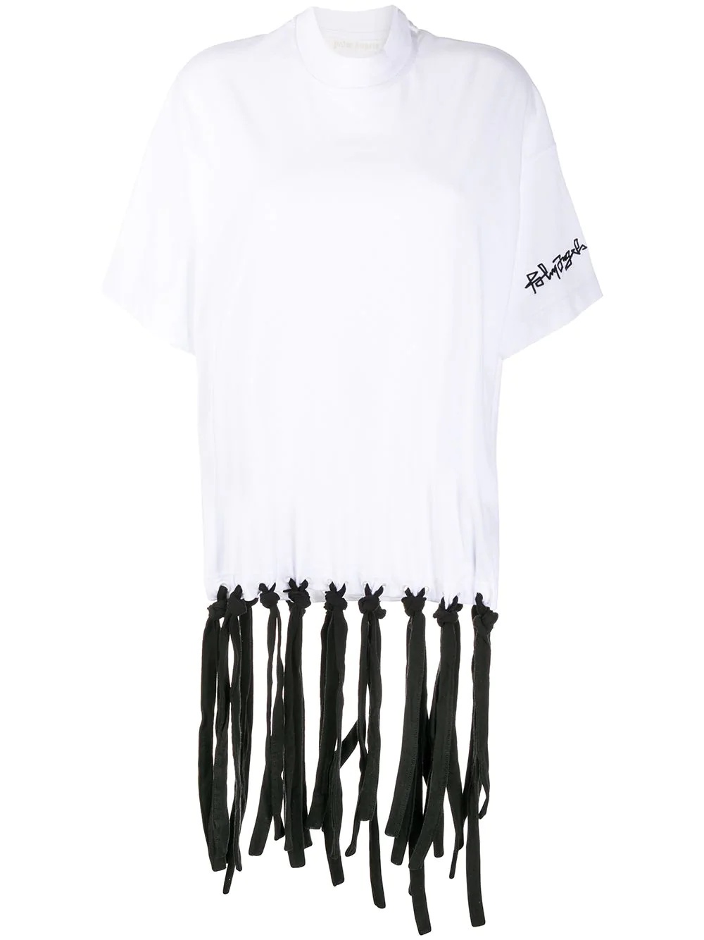 fringed embroidered logo T-shirt - 1