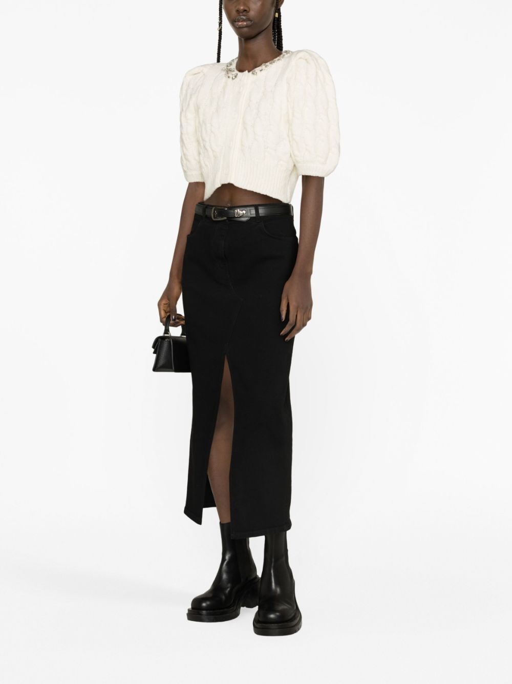 embellished cropped cable-knit cardigan - 3