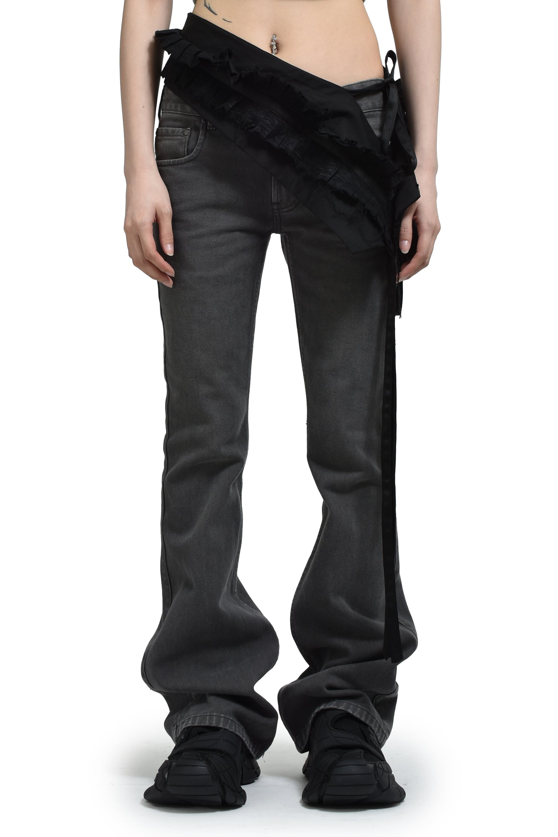 PLEATS LAYERED POUCH BELT / BLK - 2