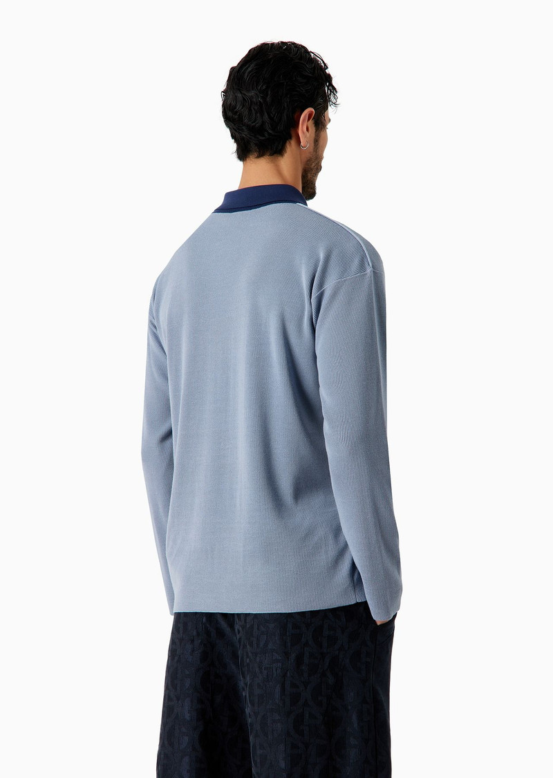 Ribbed virgin wool and cashmere knitted polo shirt 3