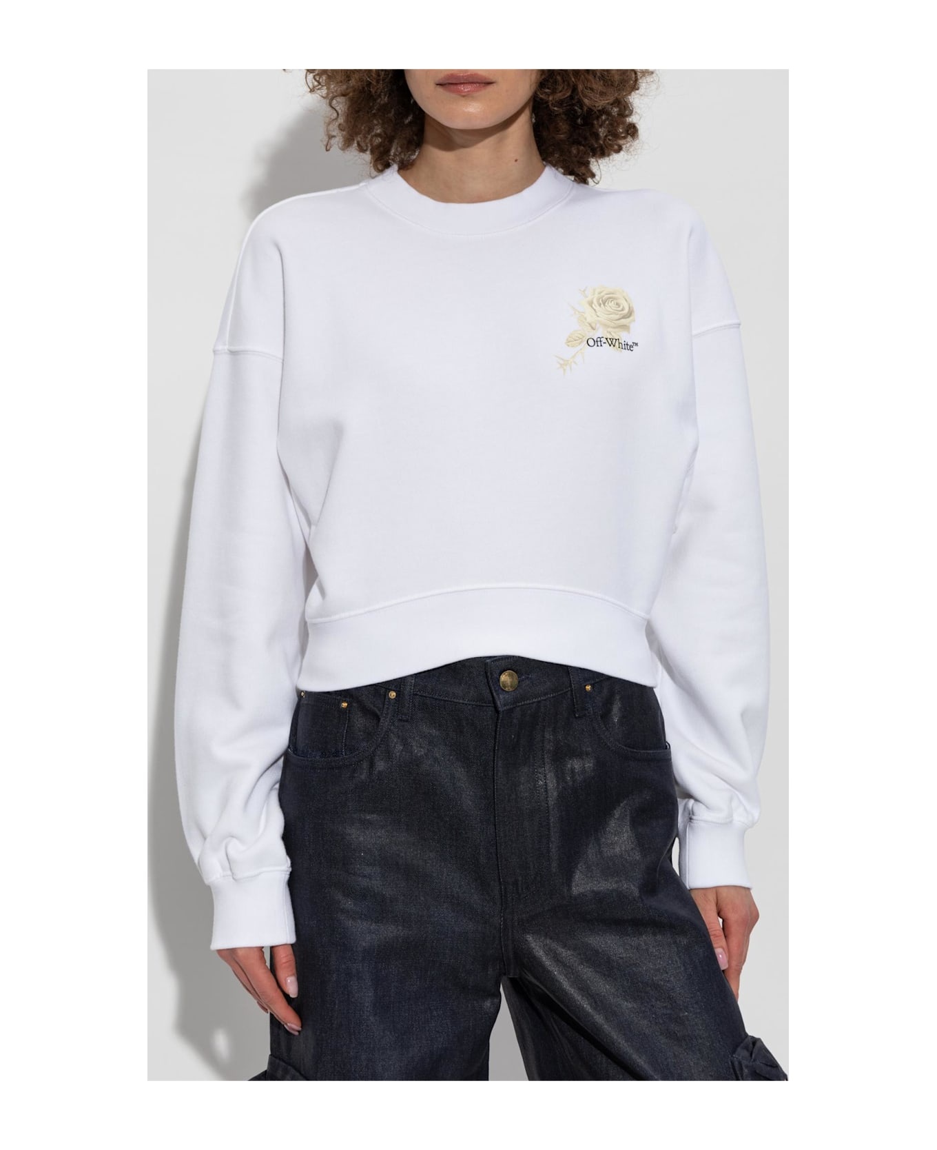 Off-white Cropped Sweatshirt With Print - 3