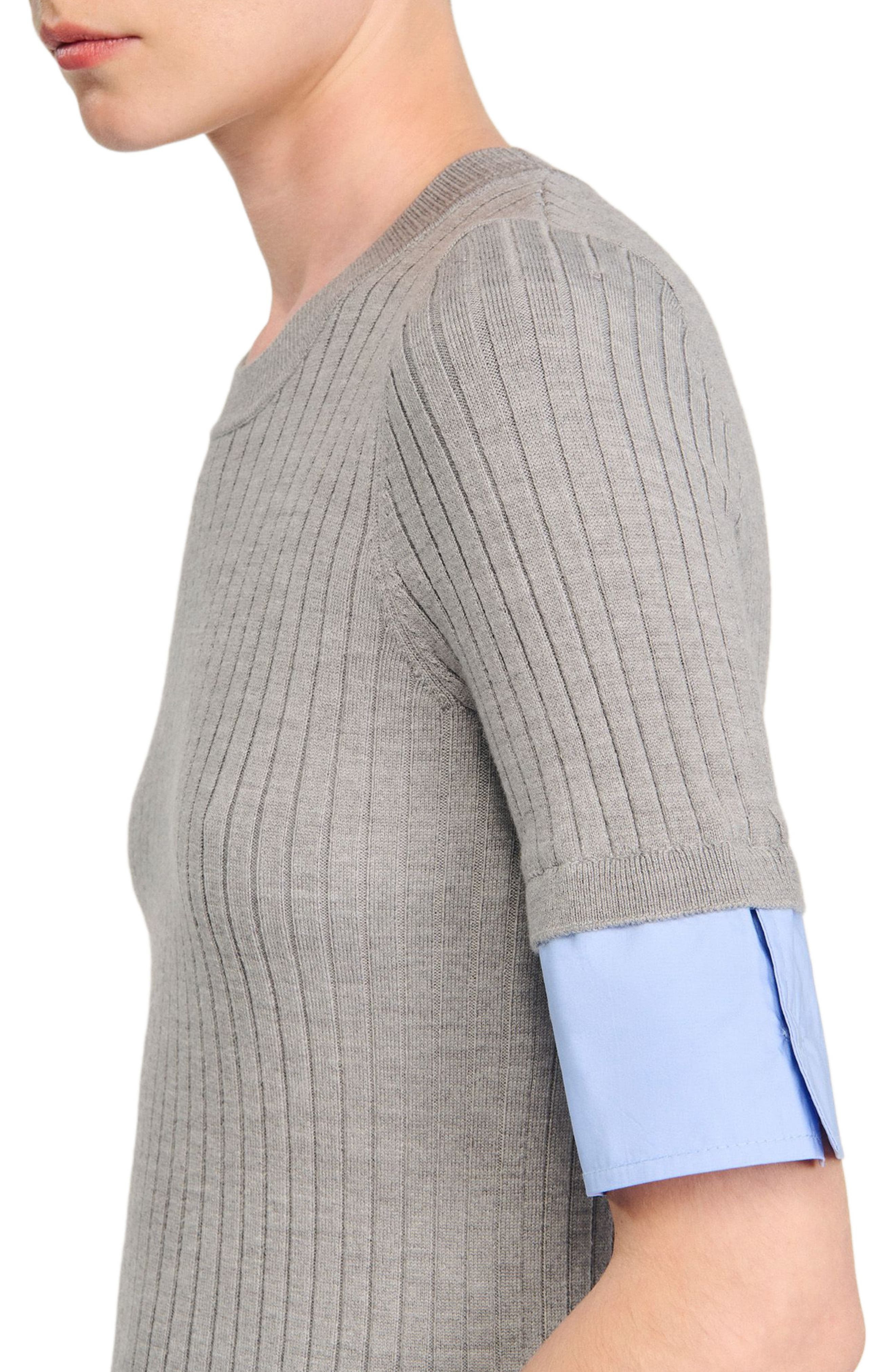SANDRO Sweater with contrast short sleeves in Grey at Nordstrom - 4