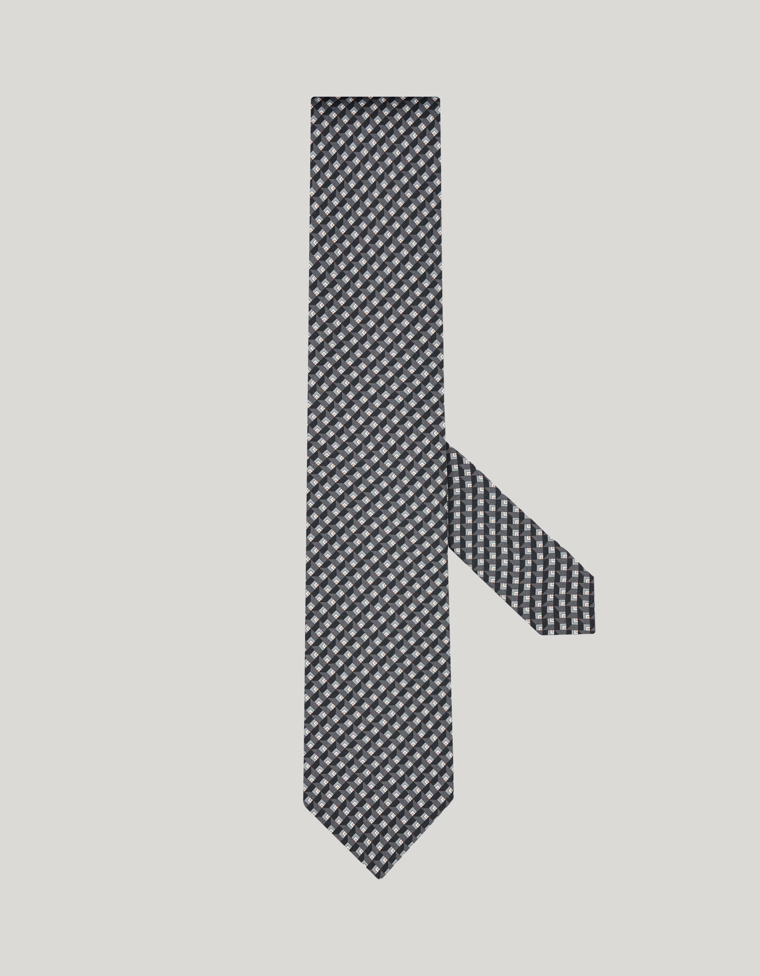 PRINTED SILK TIE IN GRAY WITH GEOMETRIC PATTERN - 1