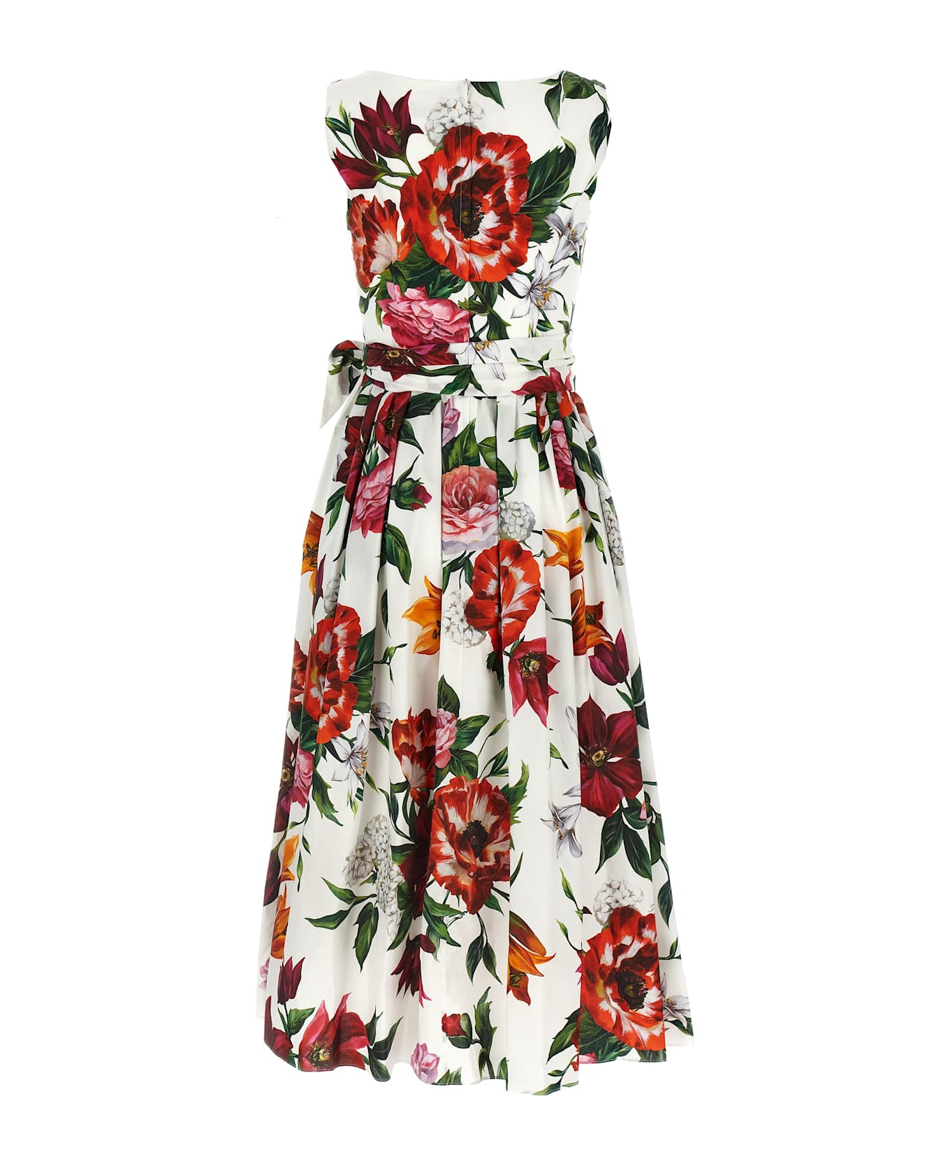 Sleeveless Dress In Cotton Poplin Flower Print - 2