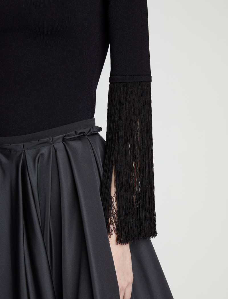 Matte Viscose Knit Fringe Sweater 6