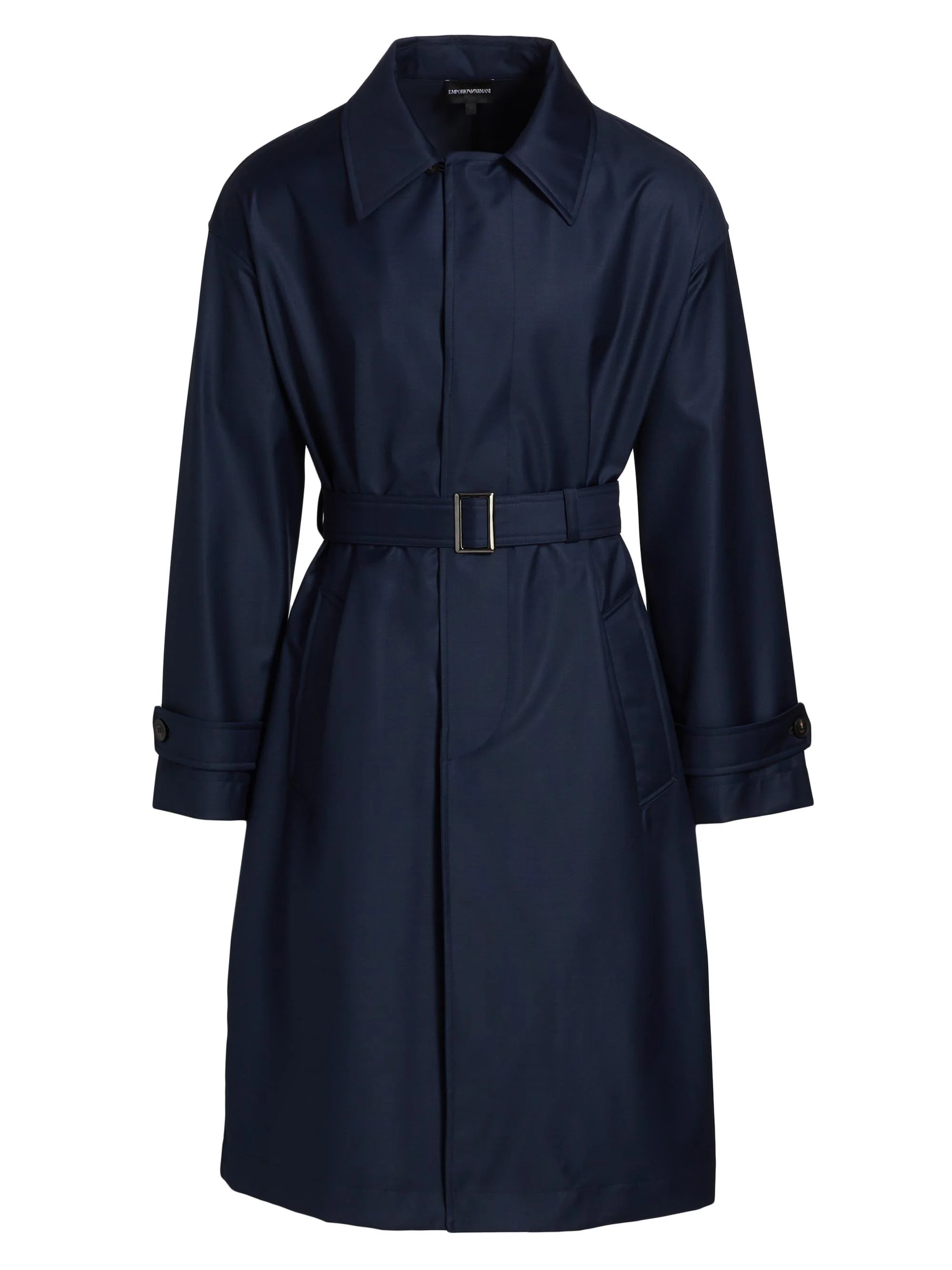 Men's Wool Belted Trench Coat - Blue - 1