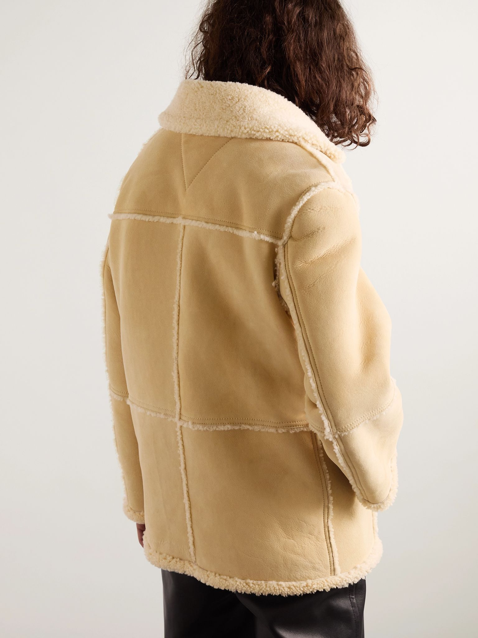 Double-breasted shearling coat Beige - 3
