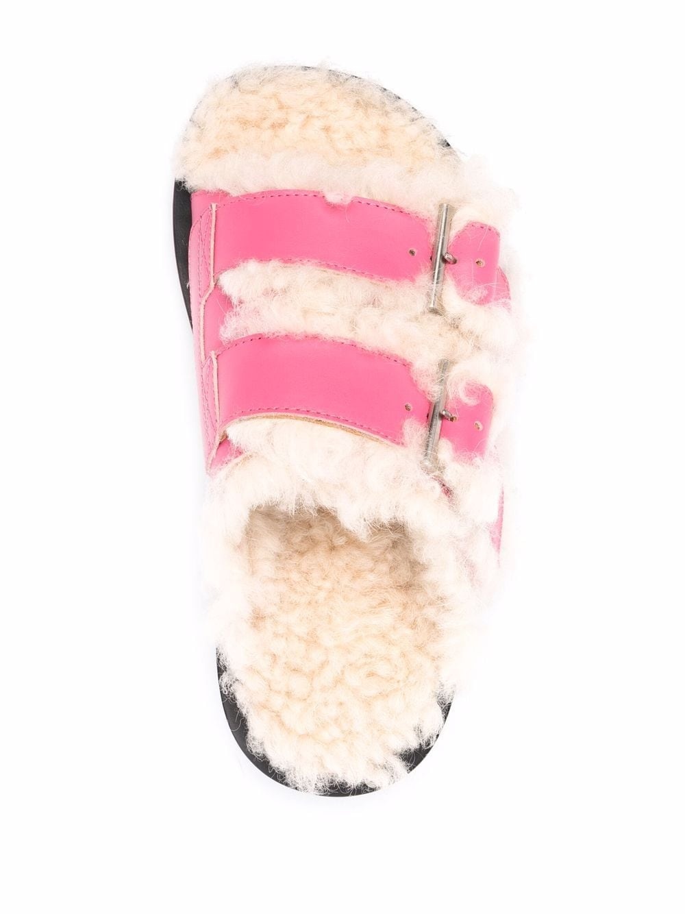 side-buckle shearling sandals - 4