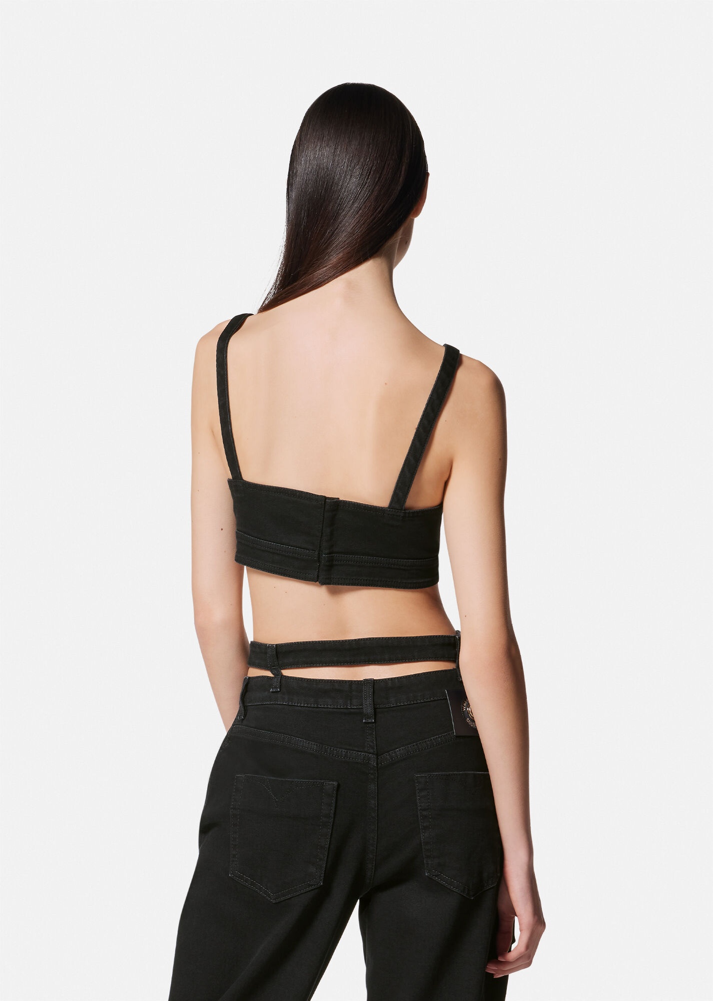 Baroque Buckle Denim Crop Top - 4