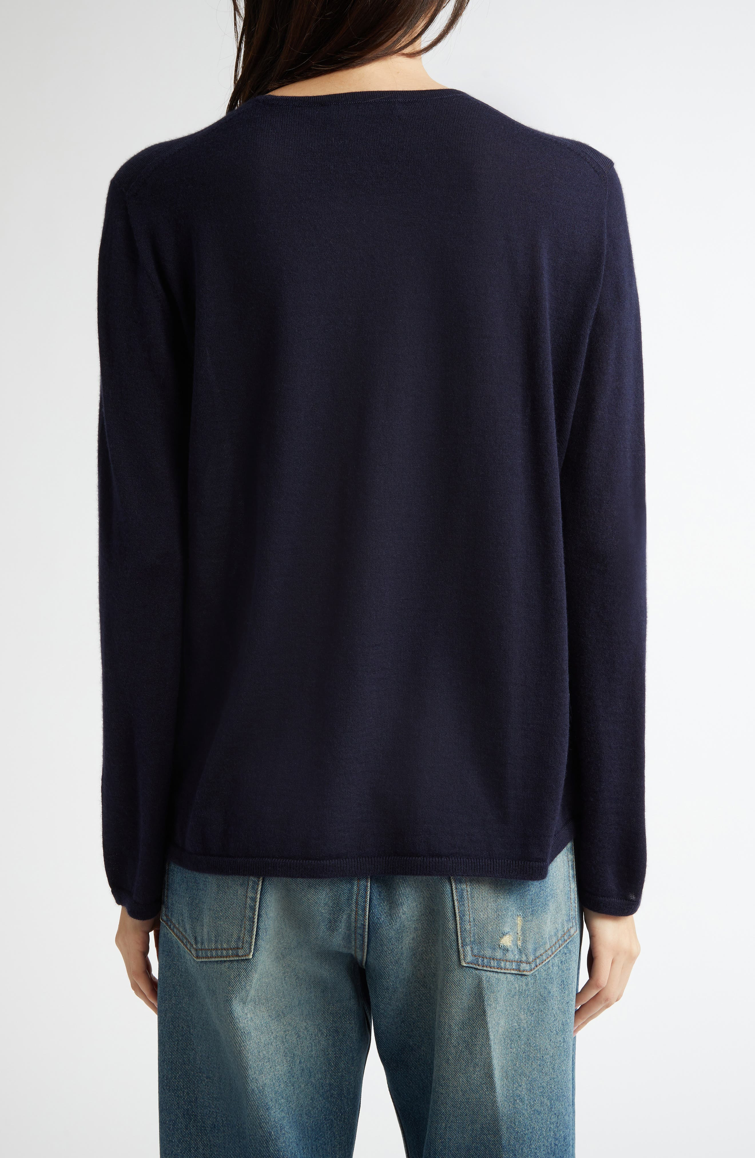 Johnstons of Elgin Superfine Cashmere & Silk Crewneck Sweater in Dark Navy at Nordstrom - 2