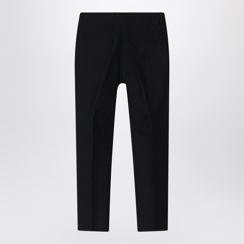 Fendi Trousers In Black Ff Jacquard Linen Blend Men - 2