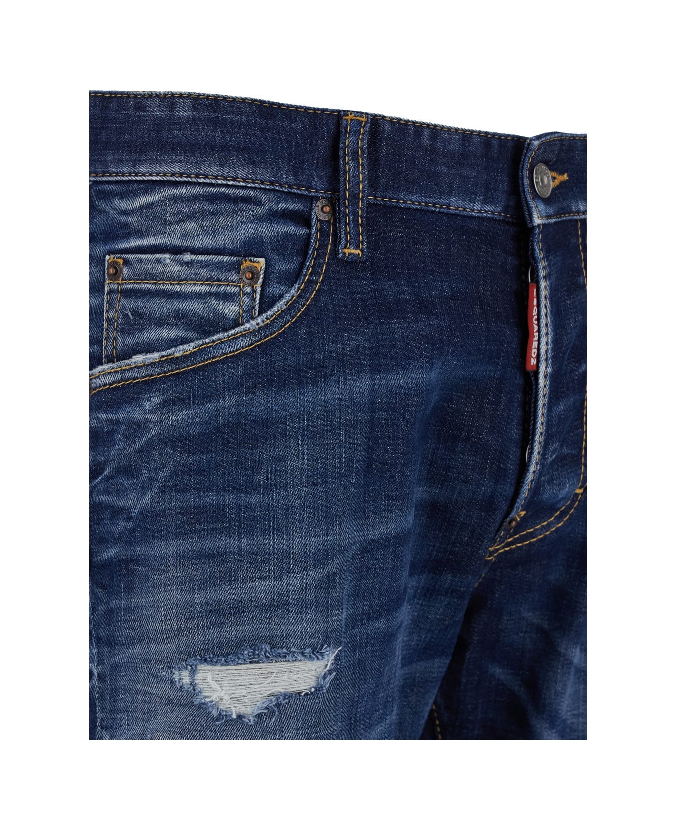 'skater' Blue Fitted Jeans With Logo Patch In Stretch Cotton Denim Man - 3
