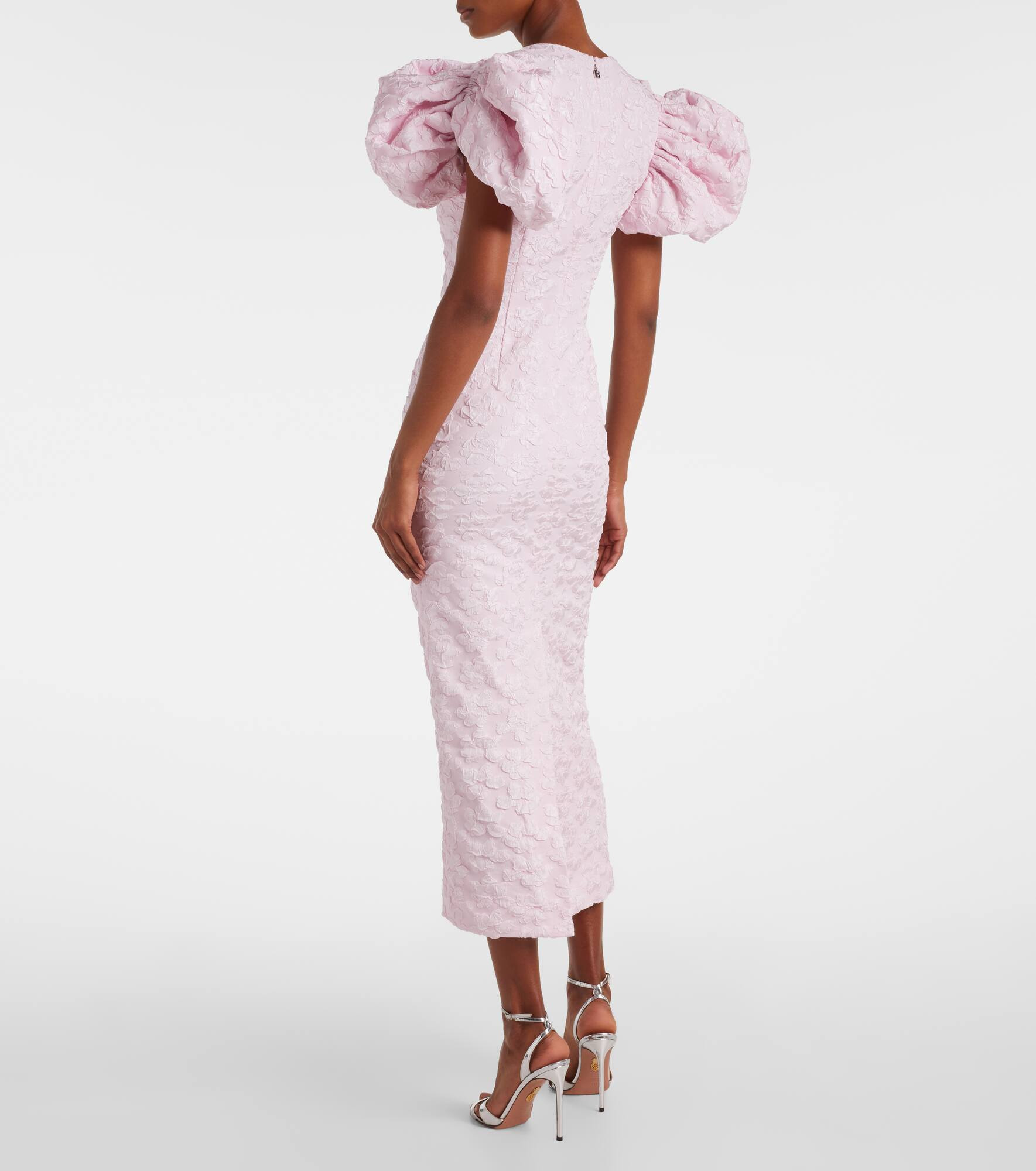 Puff-sleeve jacquard midi dress - 3