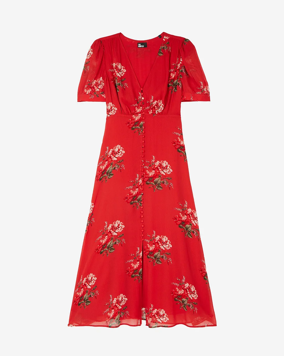 RED FLORAL PRINT MAXI DRESS - 1