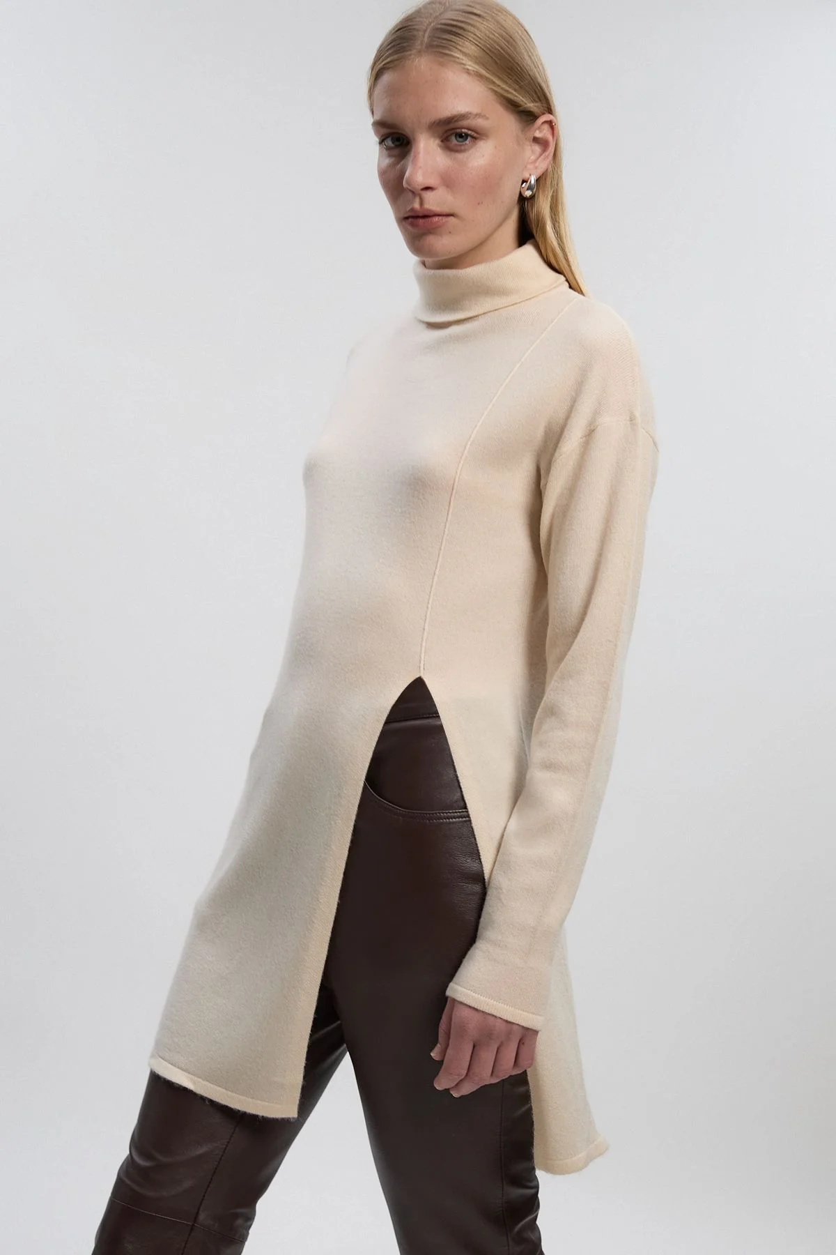 Wool Blend Deep Slip Longline Knit Top - 1