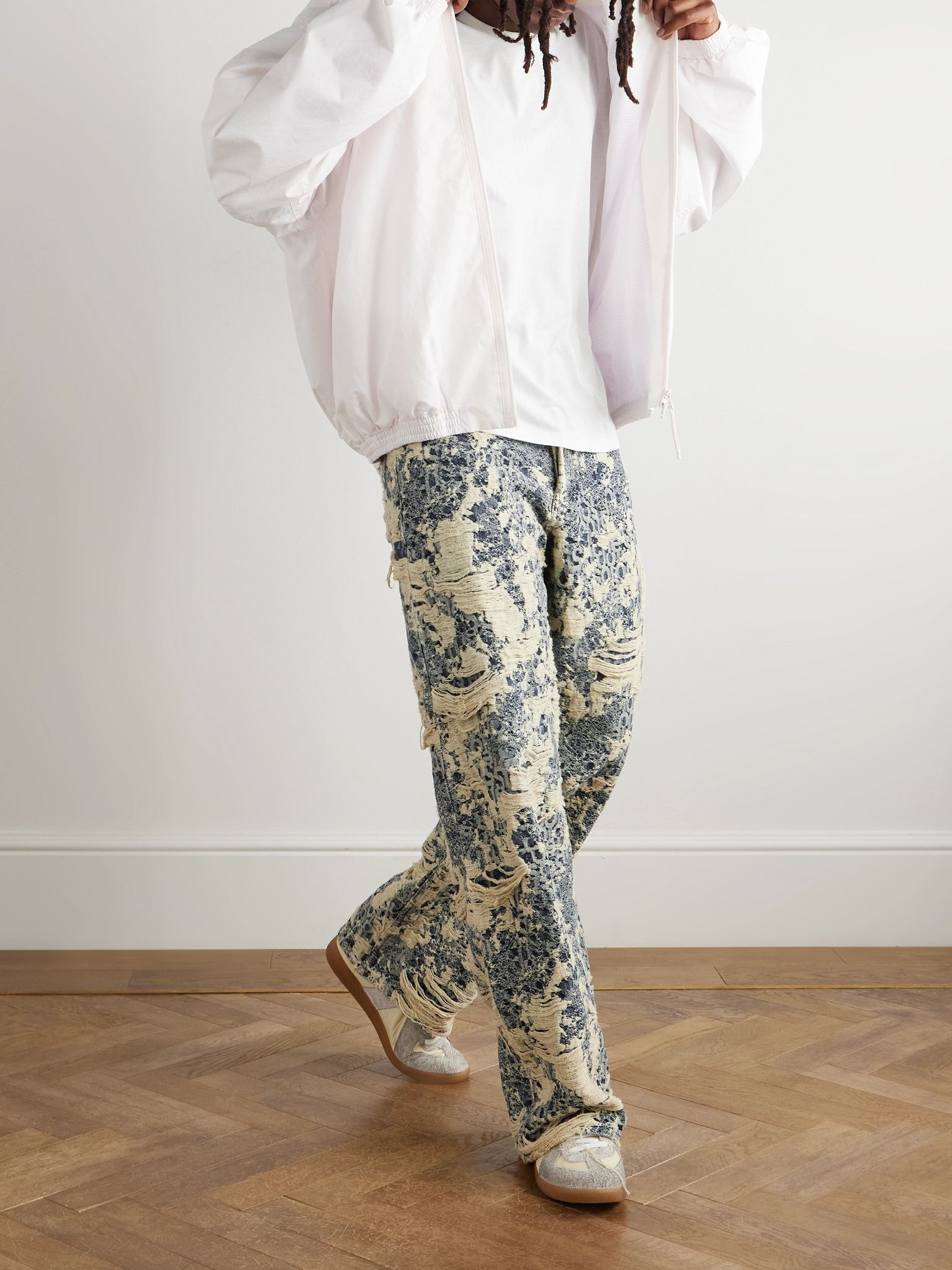 Wide-Leg Distressed Jeans Blue - 2