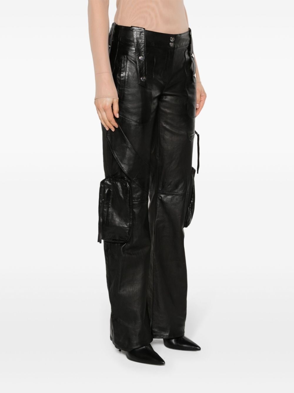 straight-leg leather cargo trousers - 3