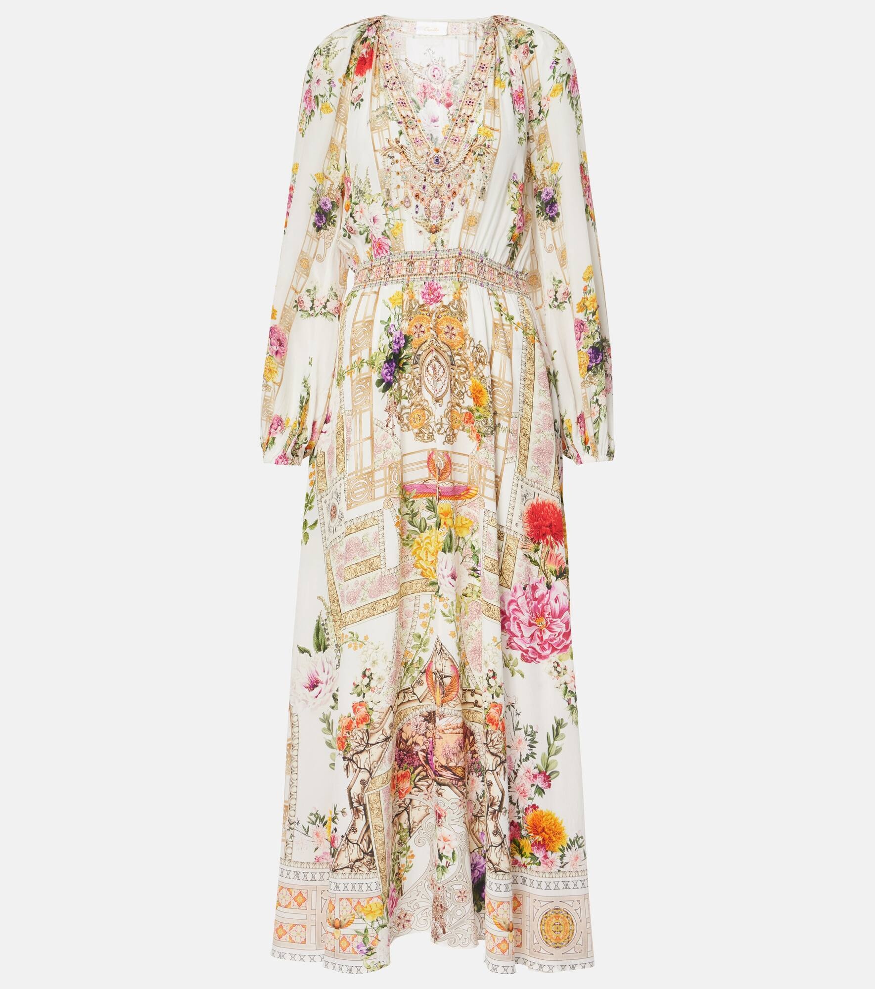 Floral shirred silk maxi dress - 1