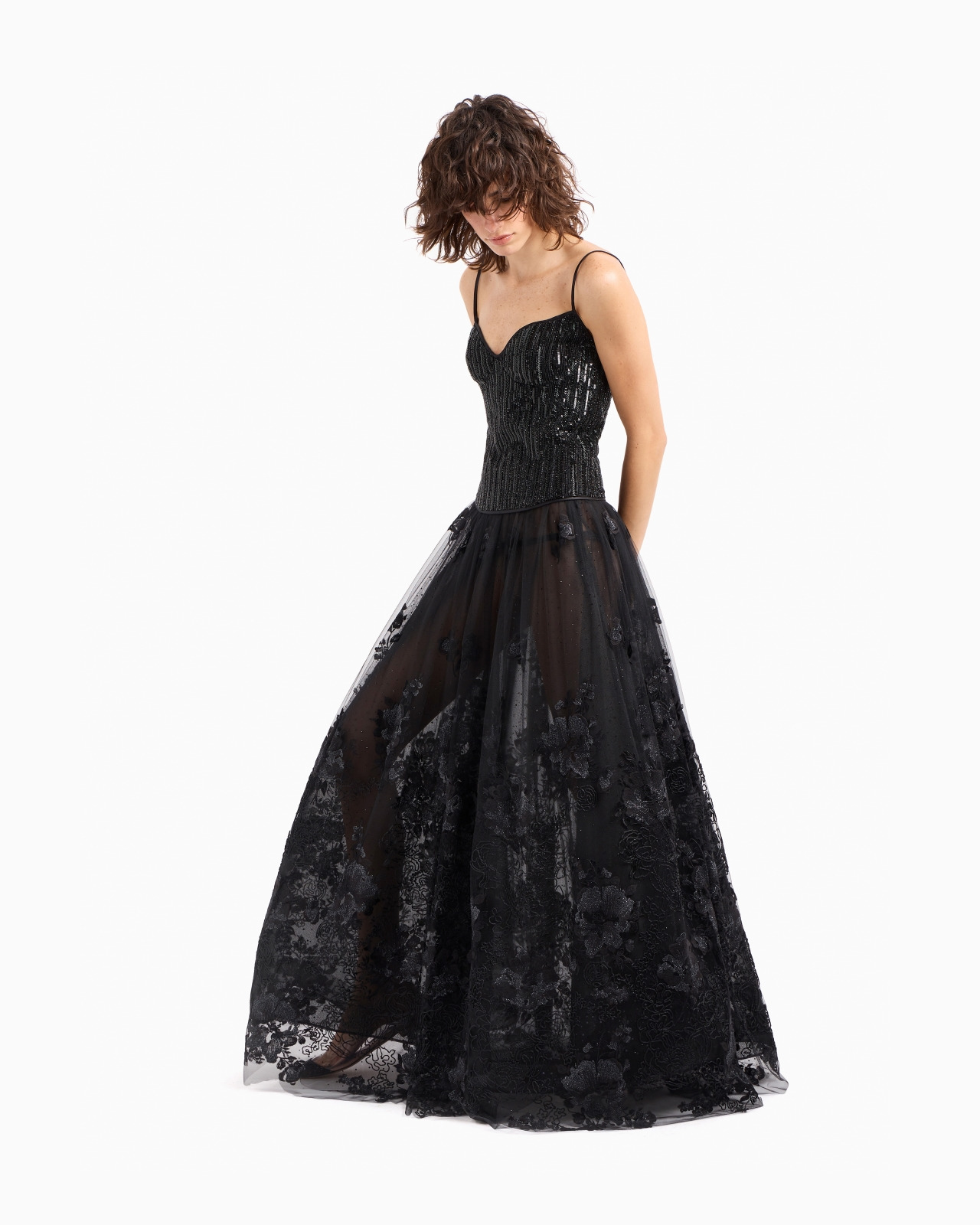 LONG SKIRT IN TULLE AND EMBROIDERED LACE - 2